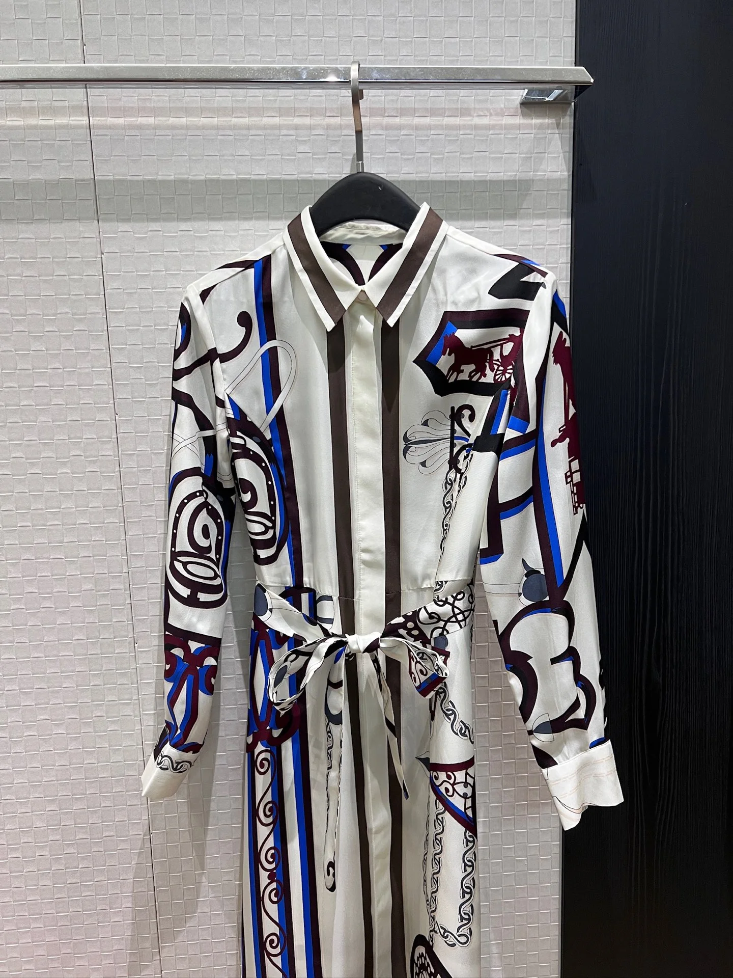HERMES Dresses Silk Twill White-Brown-Blue S-XL F50202609062801 - Image 2