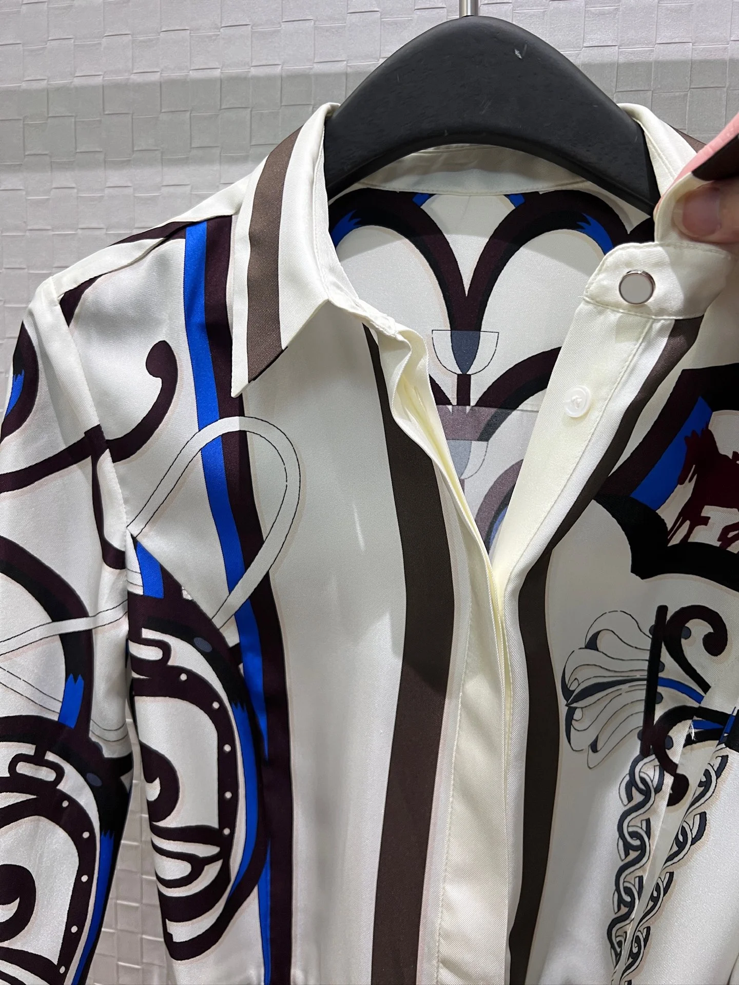 HERMES Dresses Silk Twill White-Brown-Blue S-XL F50202609062801 - Image 3