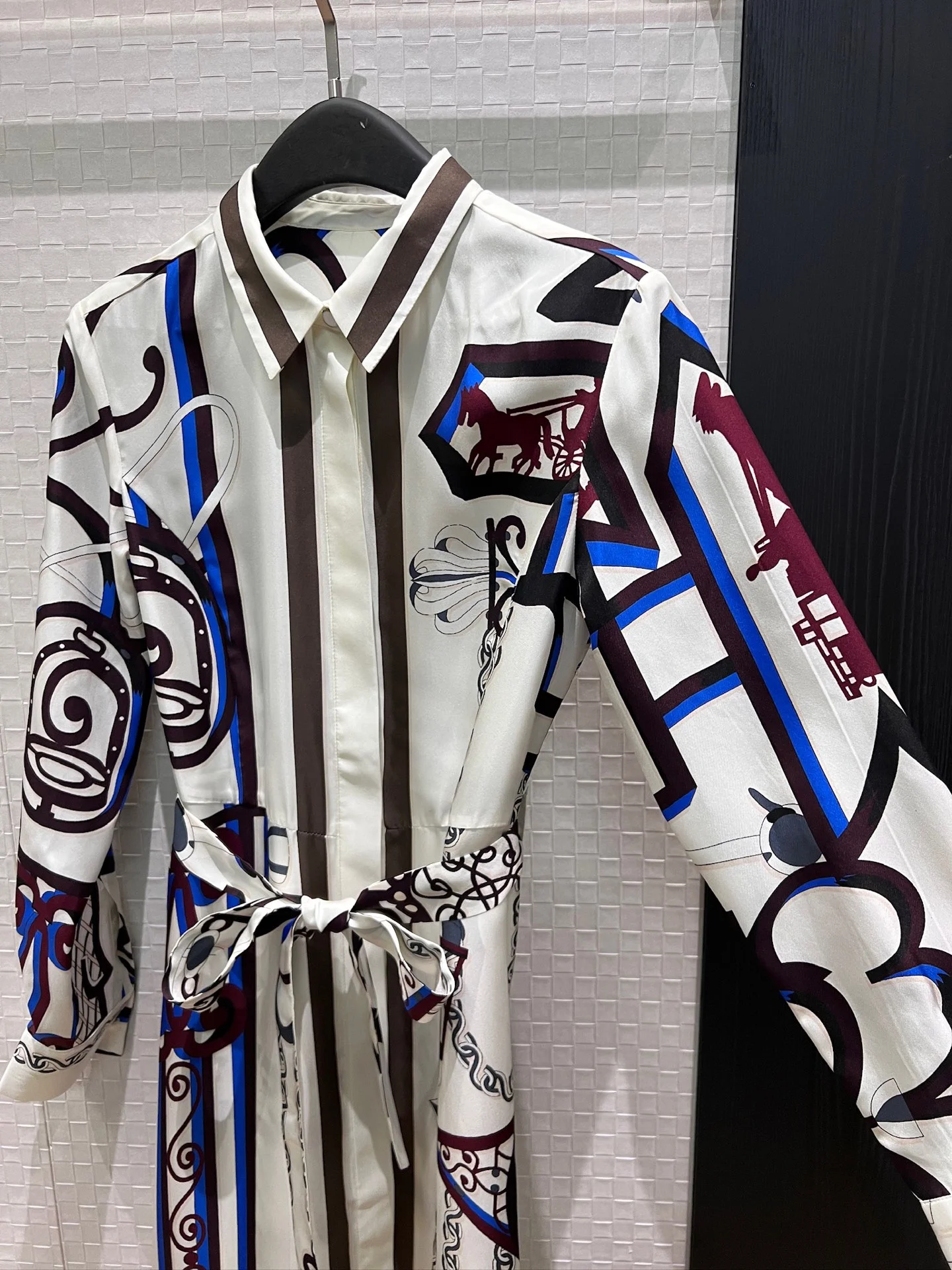 HERMES Dresses Silk Twill White-Brown-Blue S-XL F50202609062801 - Image 4