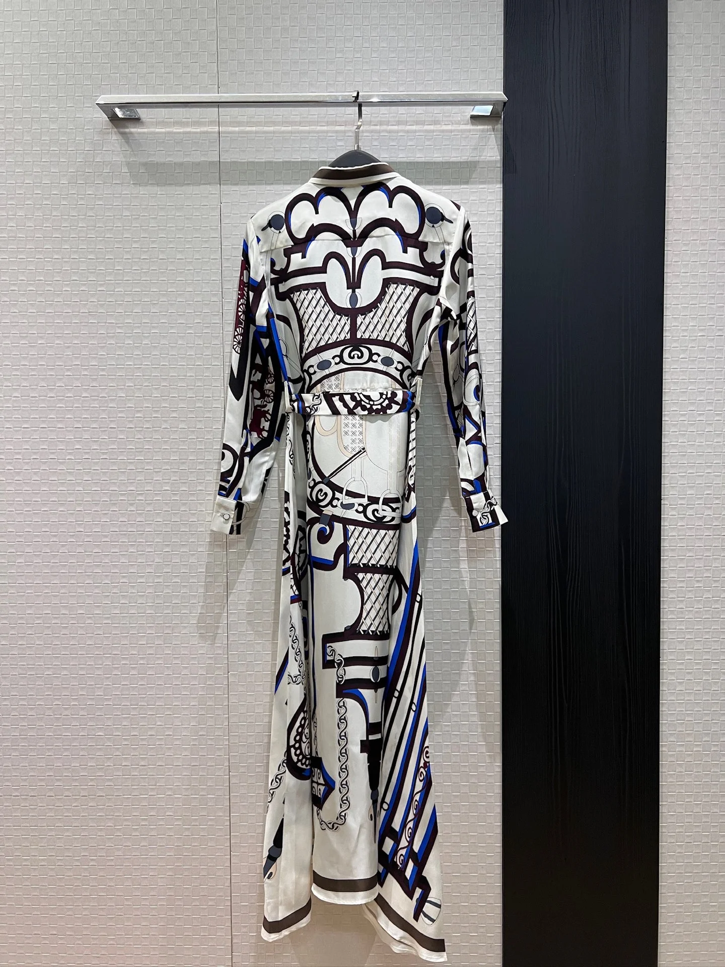 HERMES Dresses Silk Twill White-Brown-Blue S-XL F50202609062801 - Image 7
