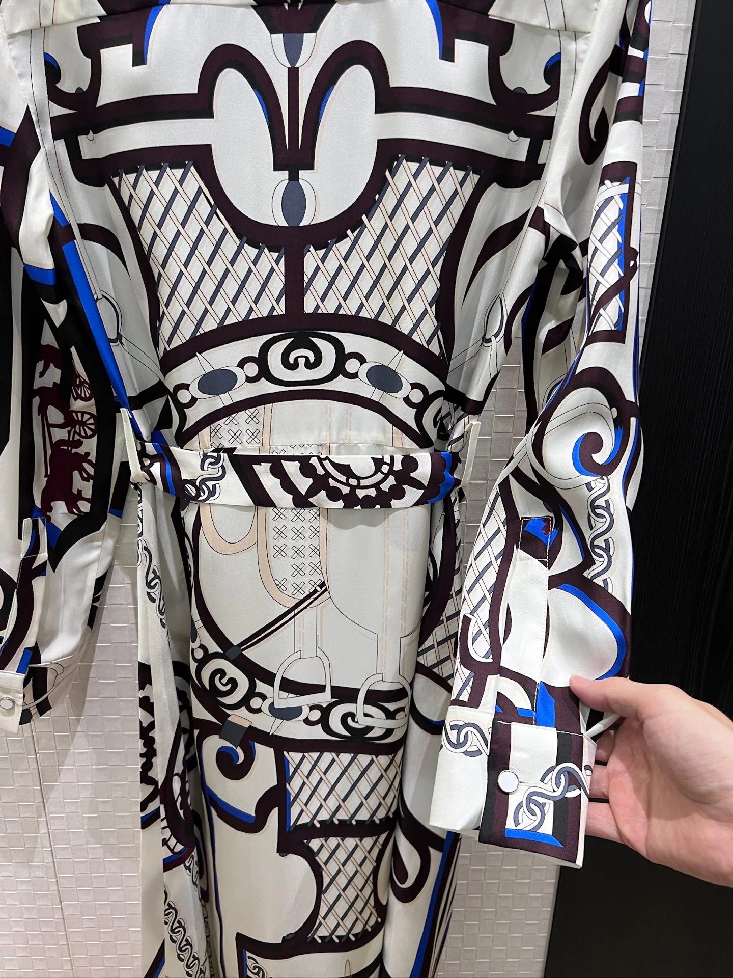 HERMES Dresses Silk Twill White-Brown-Blue S-XL F50202609062801 - Image 9