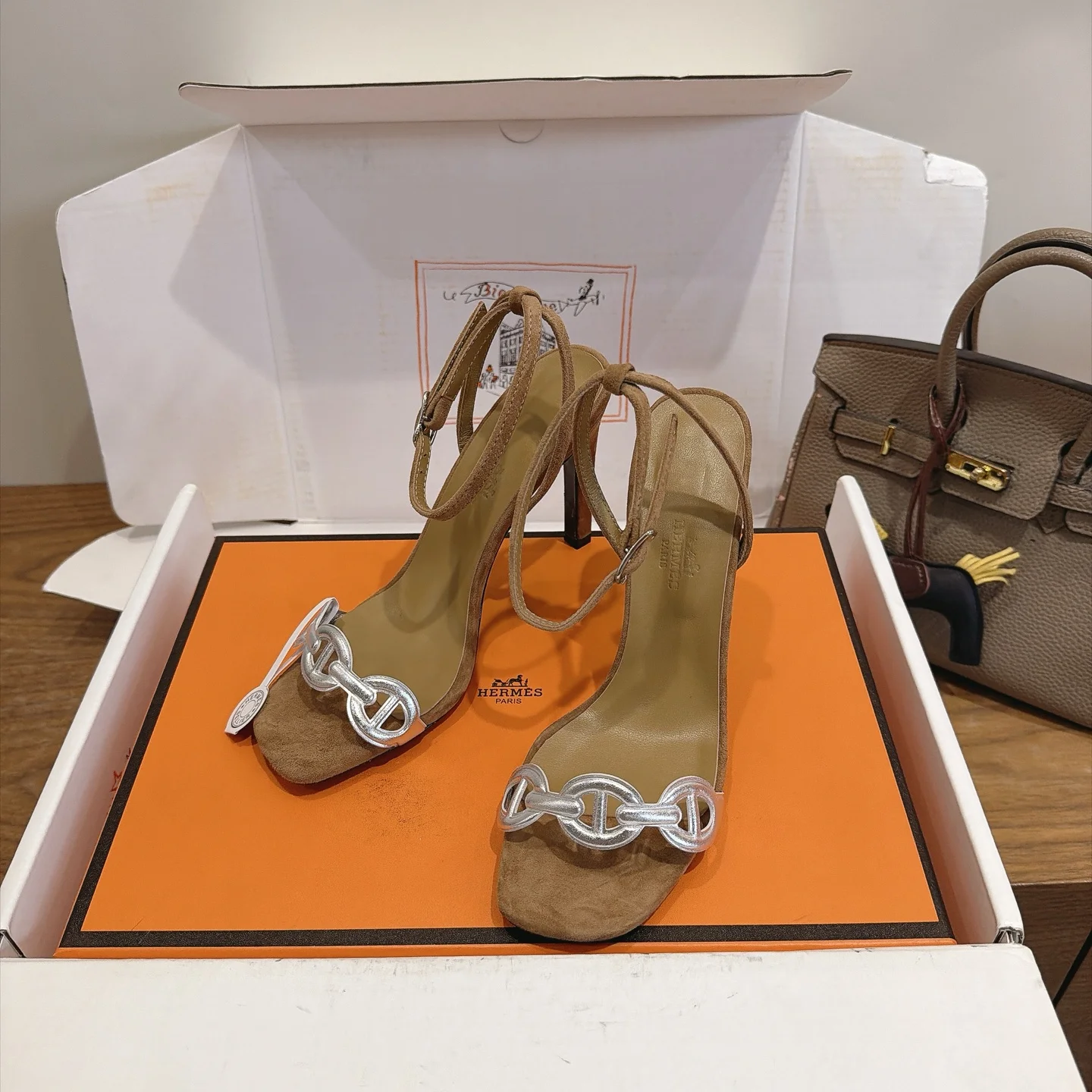 HERMES Heels Brown-Silver C40202609111450