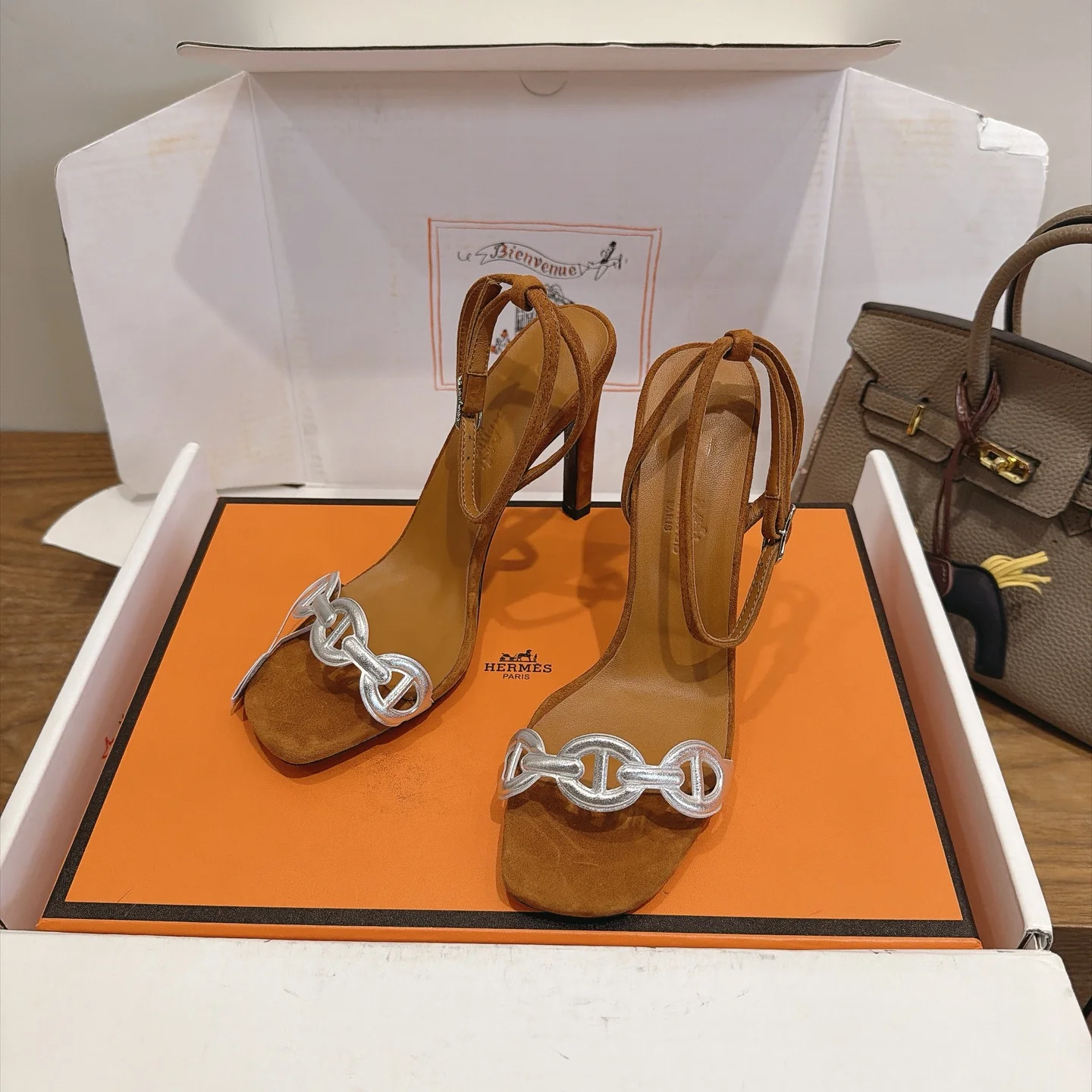 HERMES Heels Brown-Silver C40202609111460