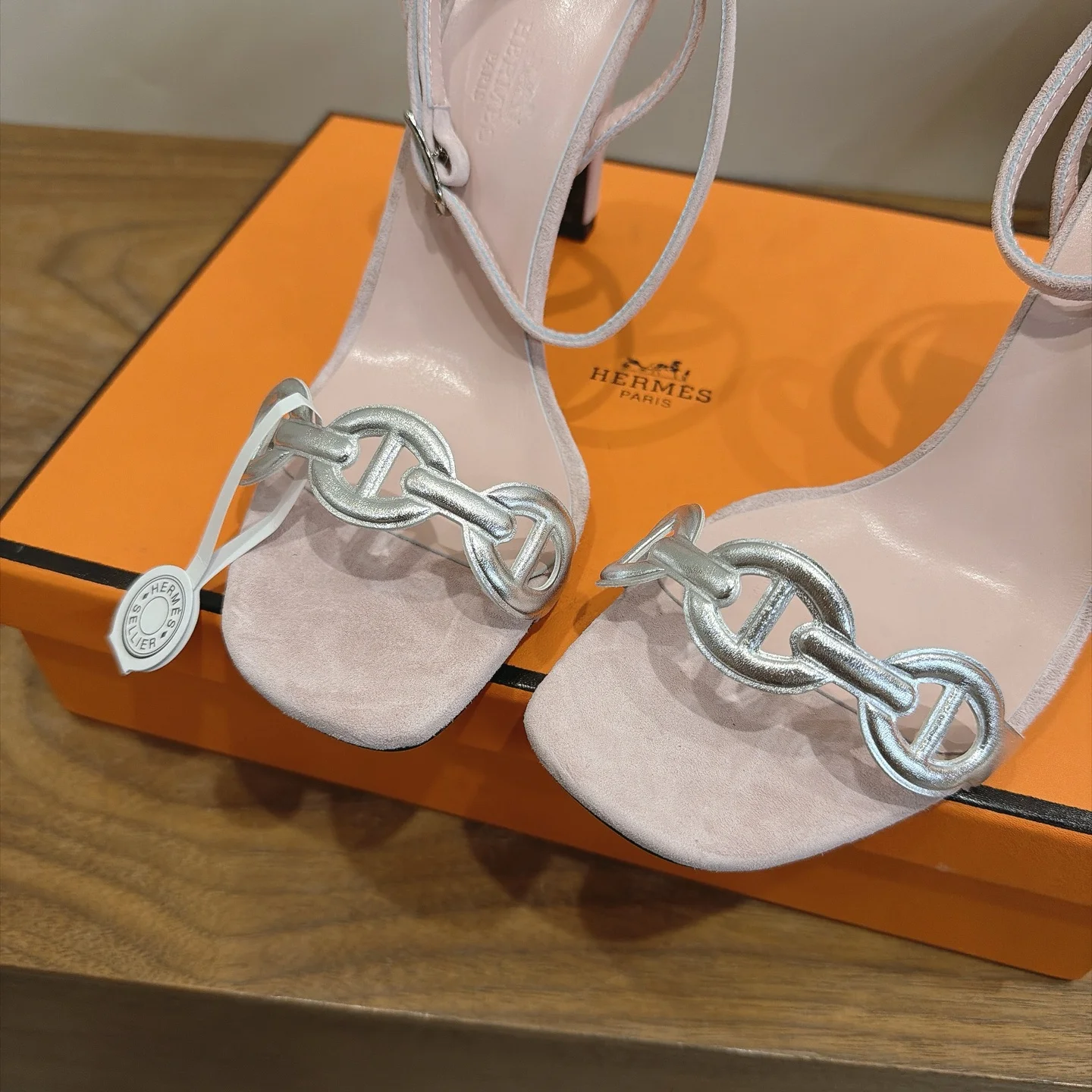 HERMES Heels Calf Leather Pink-Silver EU35-42 C40202609111458 - Image 7