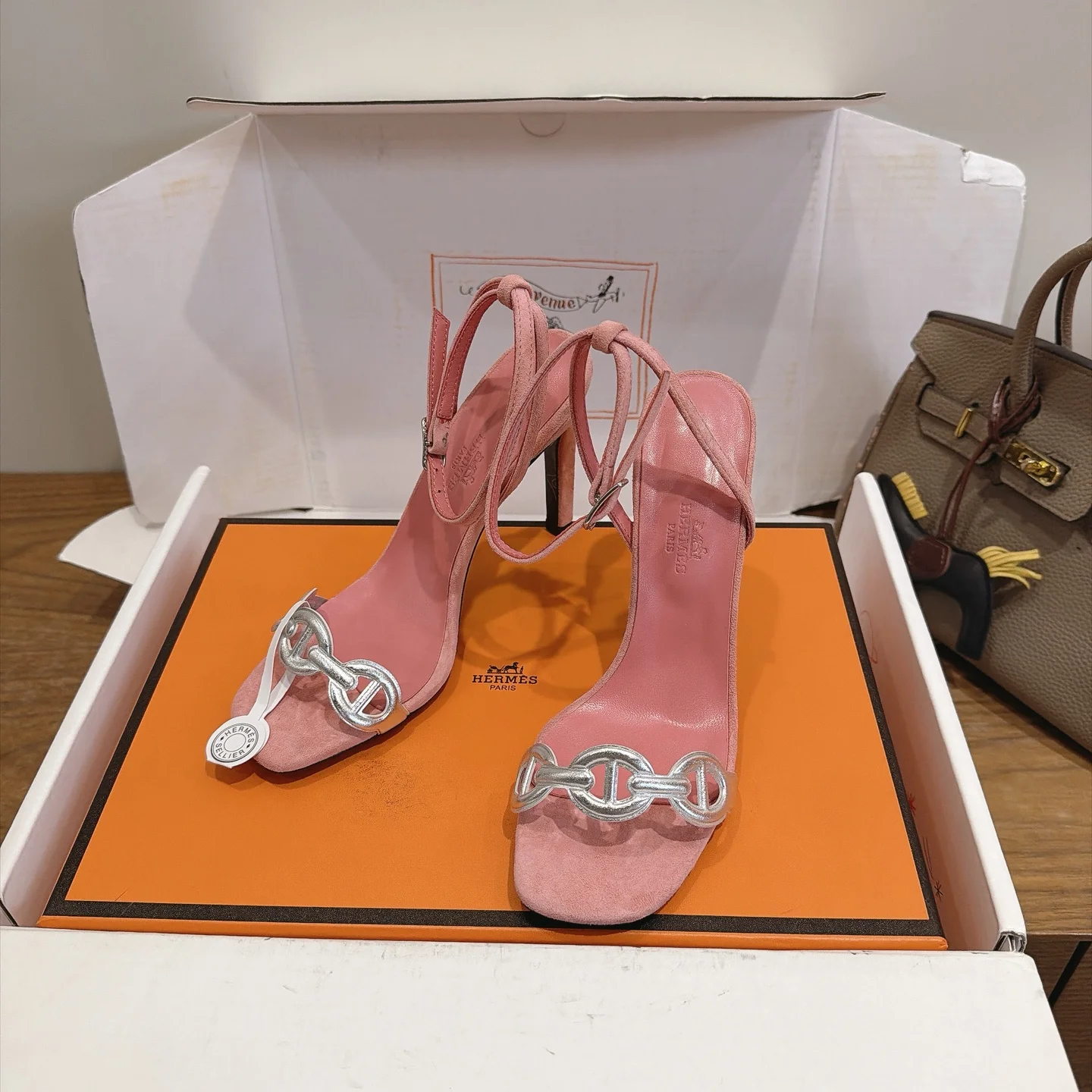 HERMES Heels Calf Leather Pink-Silver EU35-42 C40202609111464