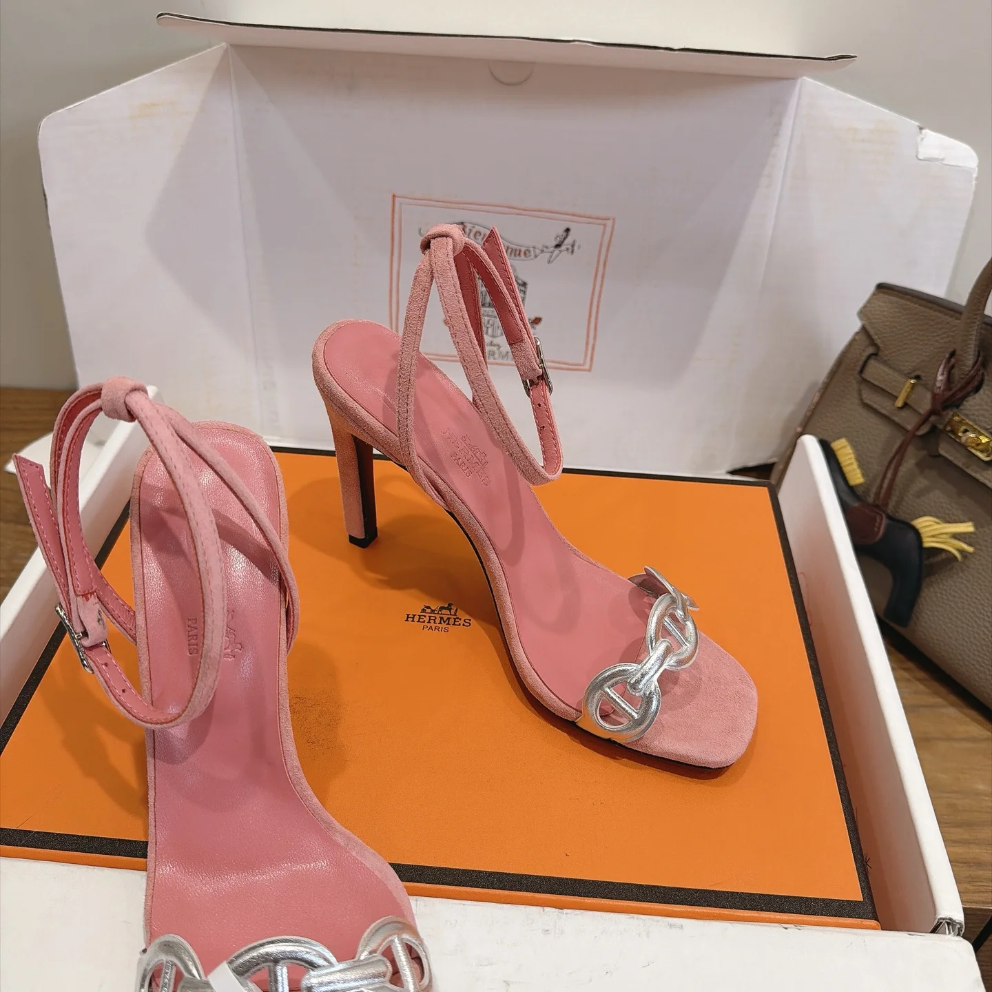 HERMES Heels Calf Leather Pink-Silver EU35-42 C40202609111464 - Image 2