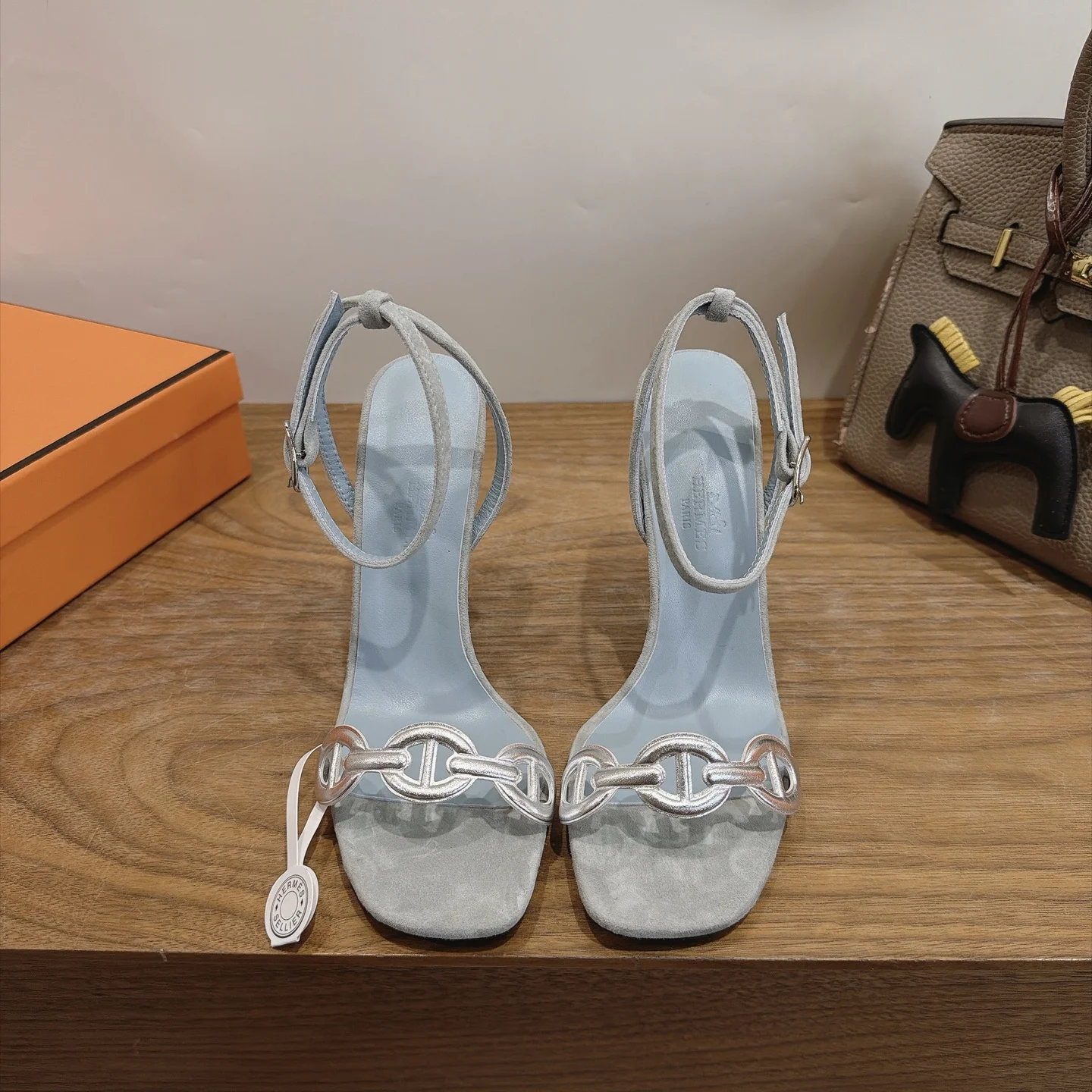 HERMES Heels Calfskin Leather Blue-Silver EU35-42 C40202609111449 - Image 3