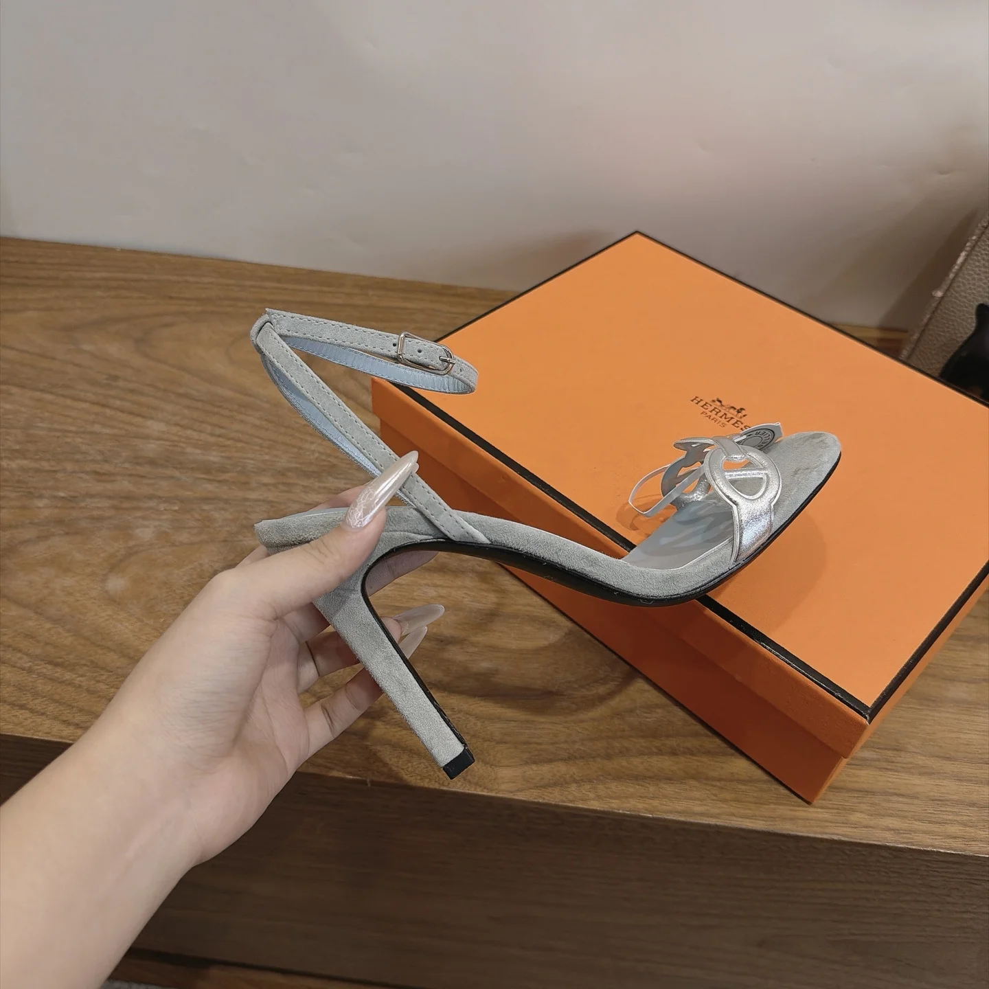 HERMES Heels Calfskin Leather Blue-Silver EU35-42 C40202609111449 - Image 6