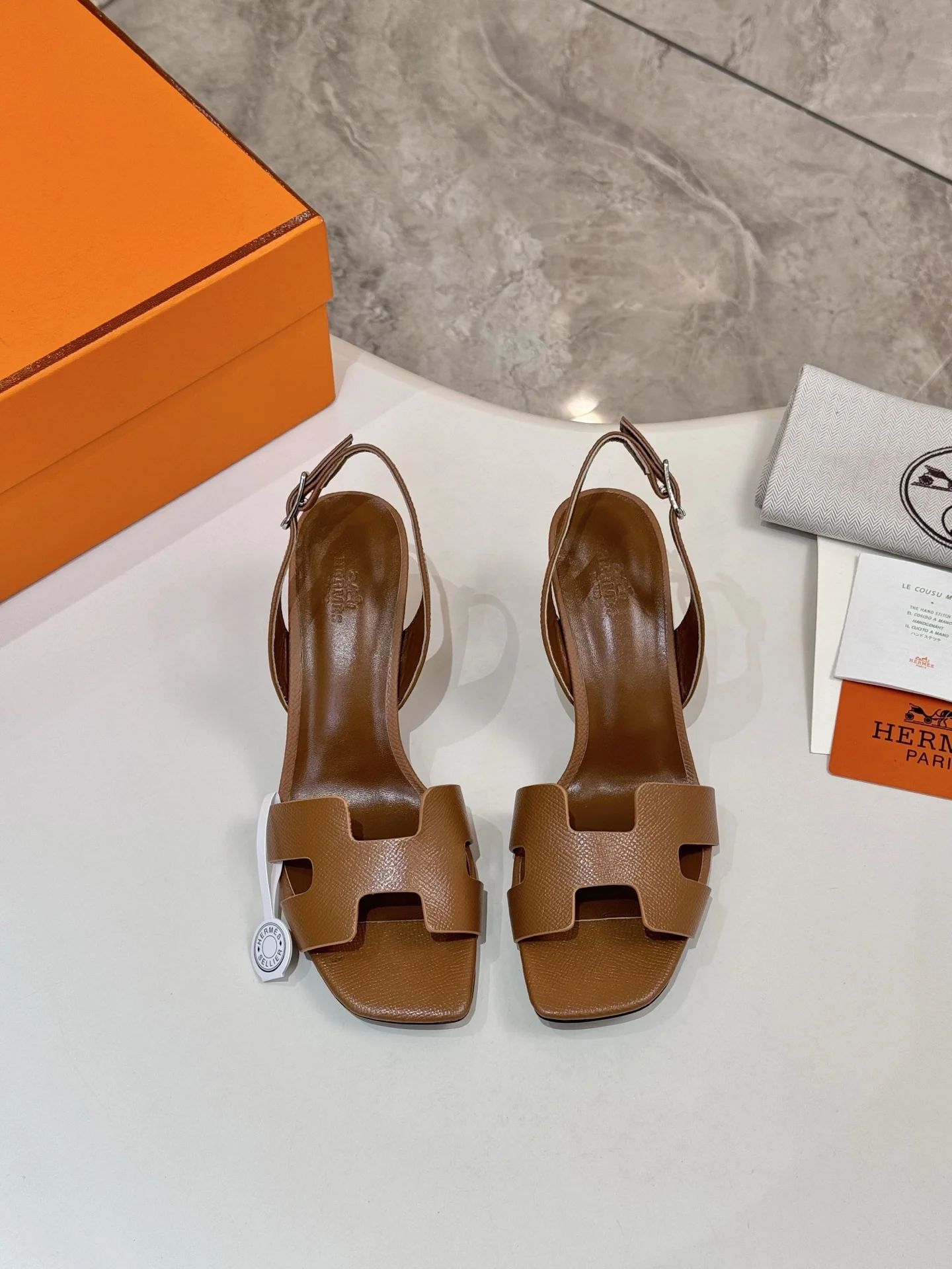 HERMES Heels Calfskin Leather Brown EU34-43 B90202609111473 - Image 3