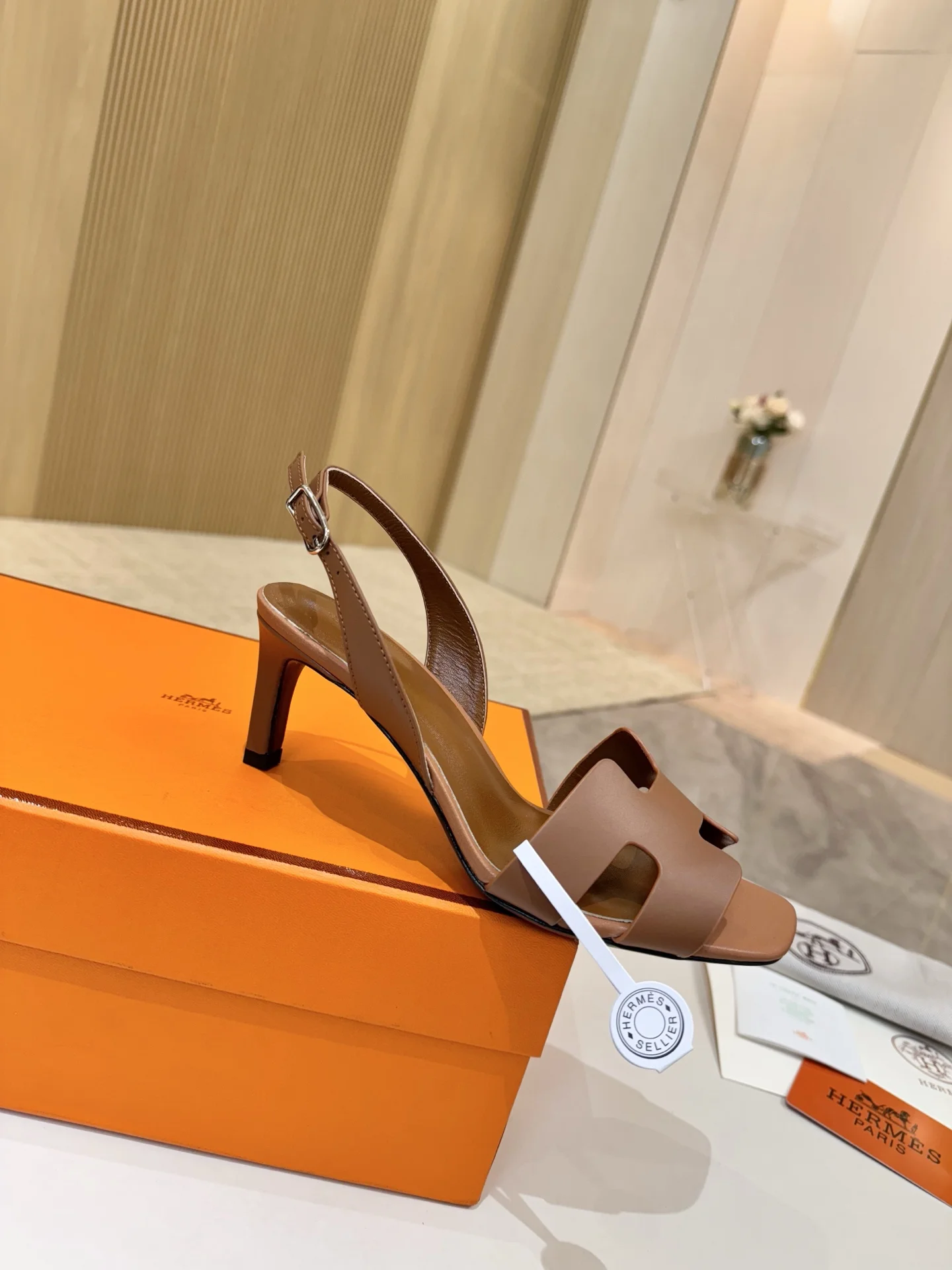 HERMES Heels Calfskin Leather Brown EU34-43 B90202609111487