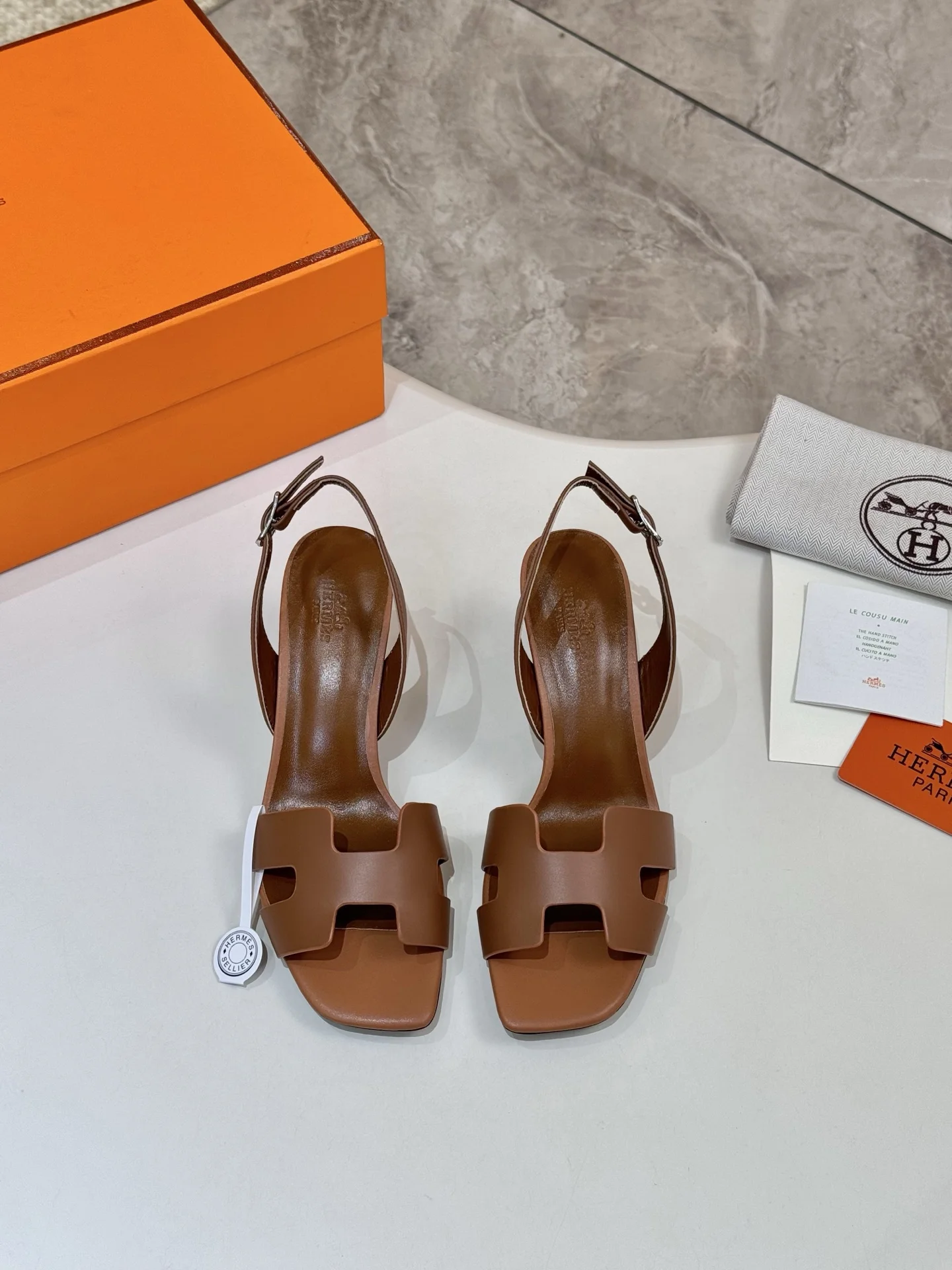 HERMES Heels Calfskin Leather Brown EU34-43 B90202609111487 - Image 2
