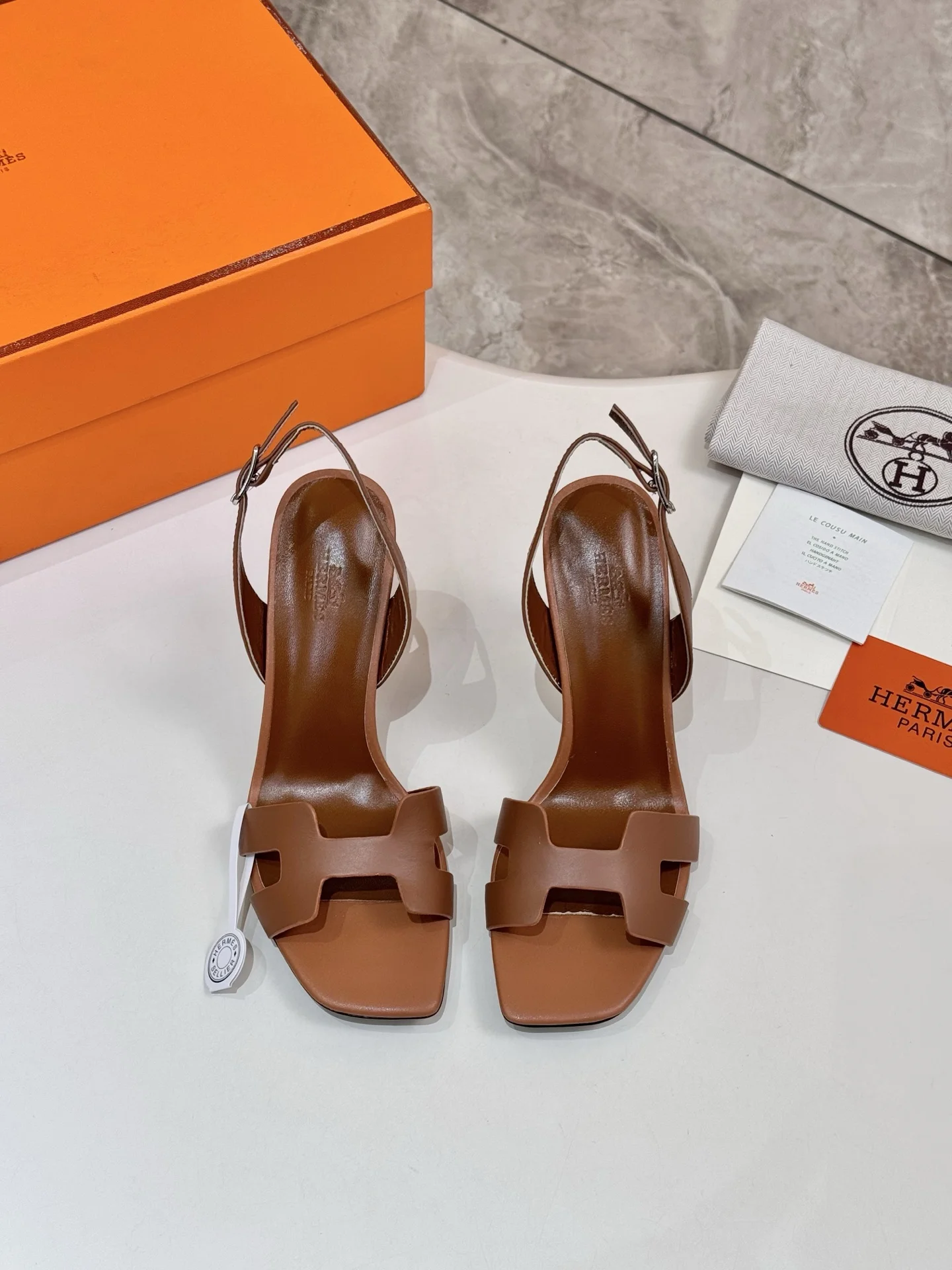 HERMES Heels Calfskin Leather Brown EU34-43 B90202609111503 - Image 3