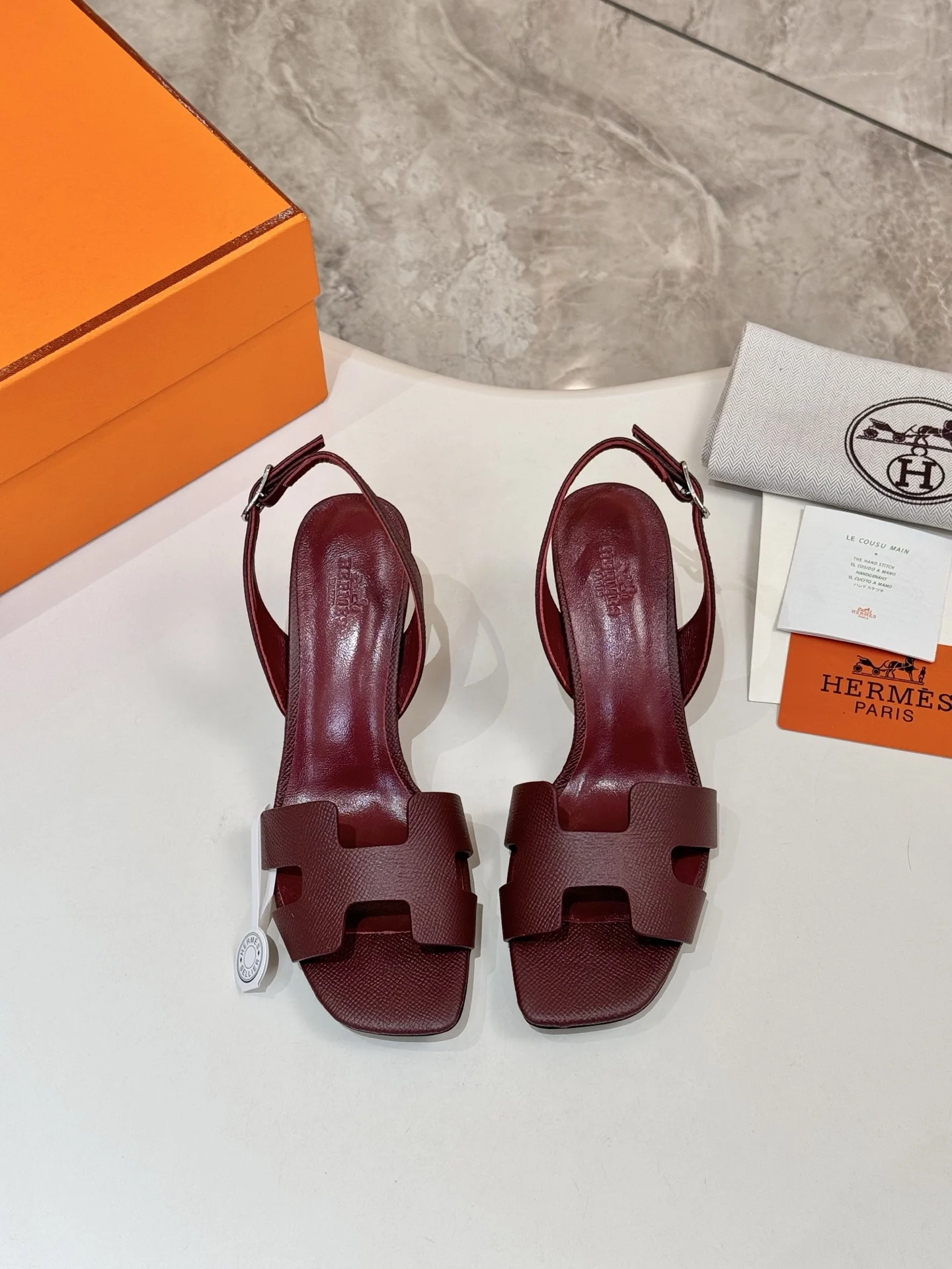HERMES Heels Calfskin Leather Burgundy EU34-43 B90202609111475 - Image 3