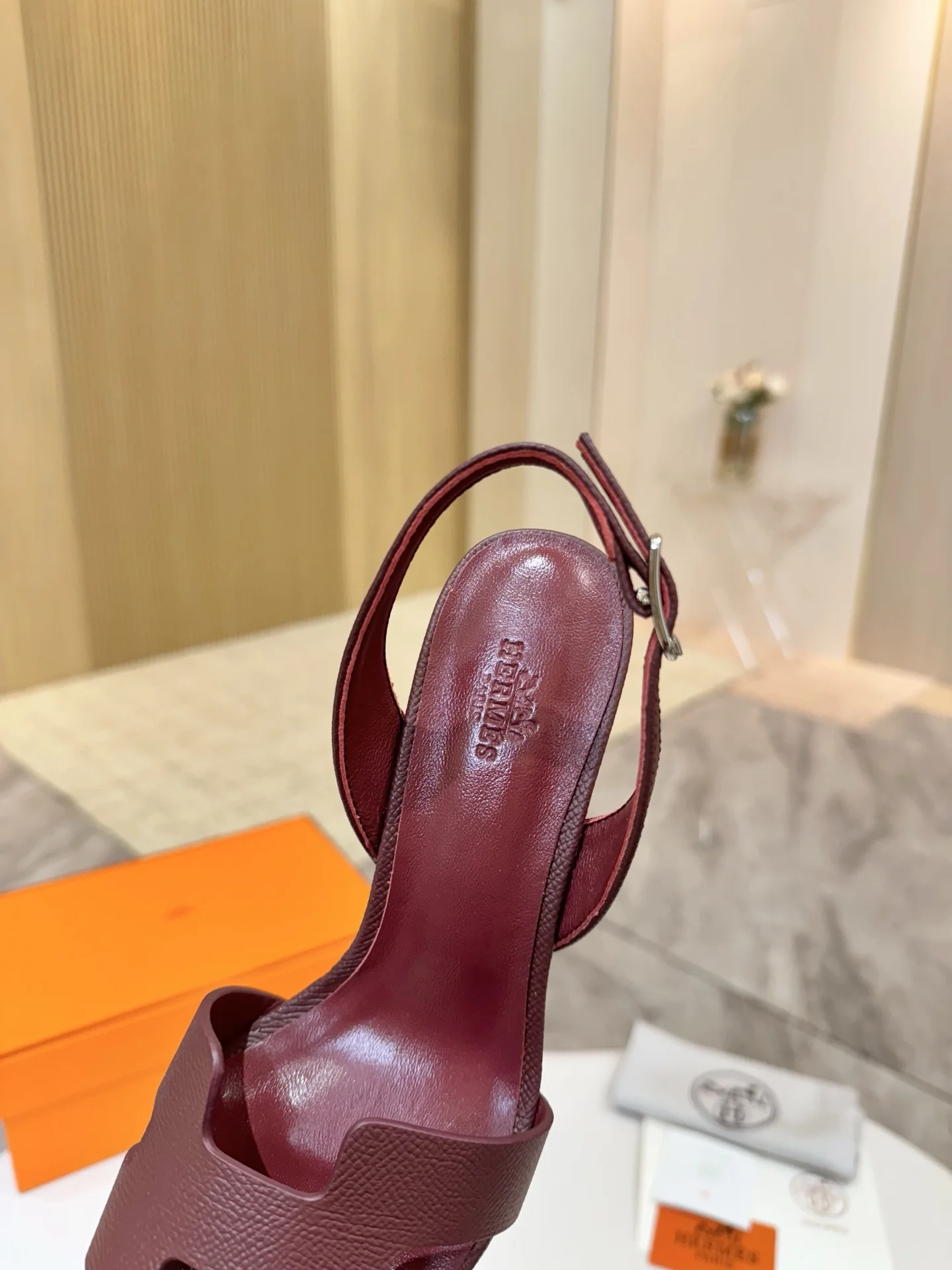 HERMES Heels Calfskin Leather Burgundy EU34-43 B90202609111475 - Image 8