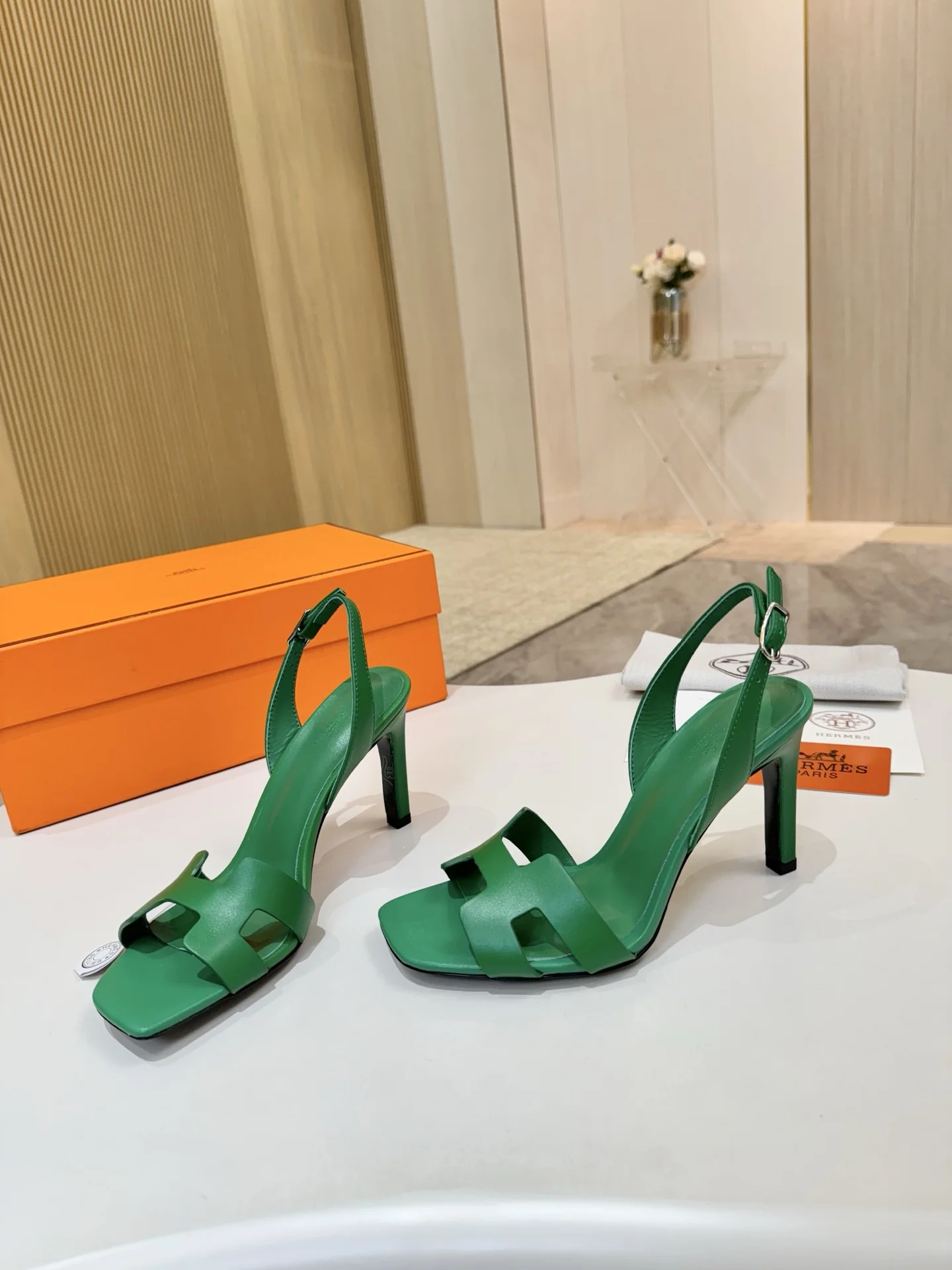 HERMES Heels Calfskin Leather Green EU34-43 B90202609111501 - Image 3