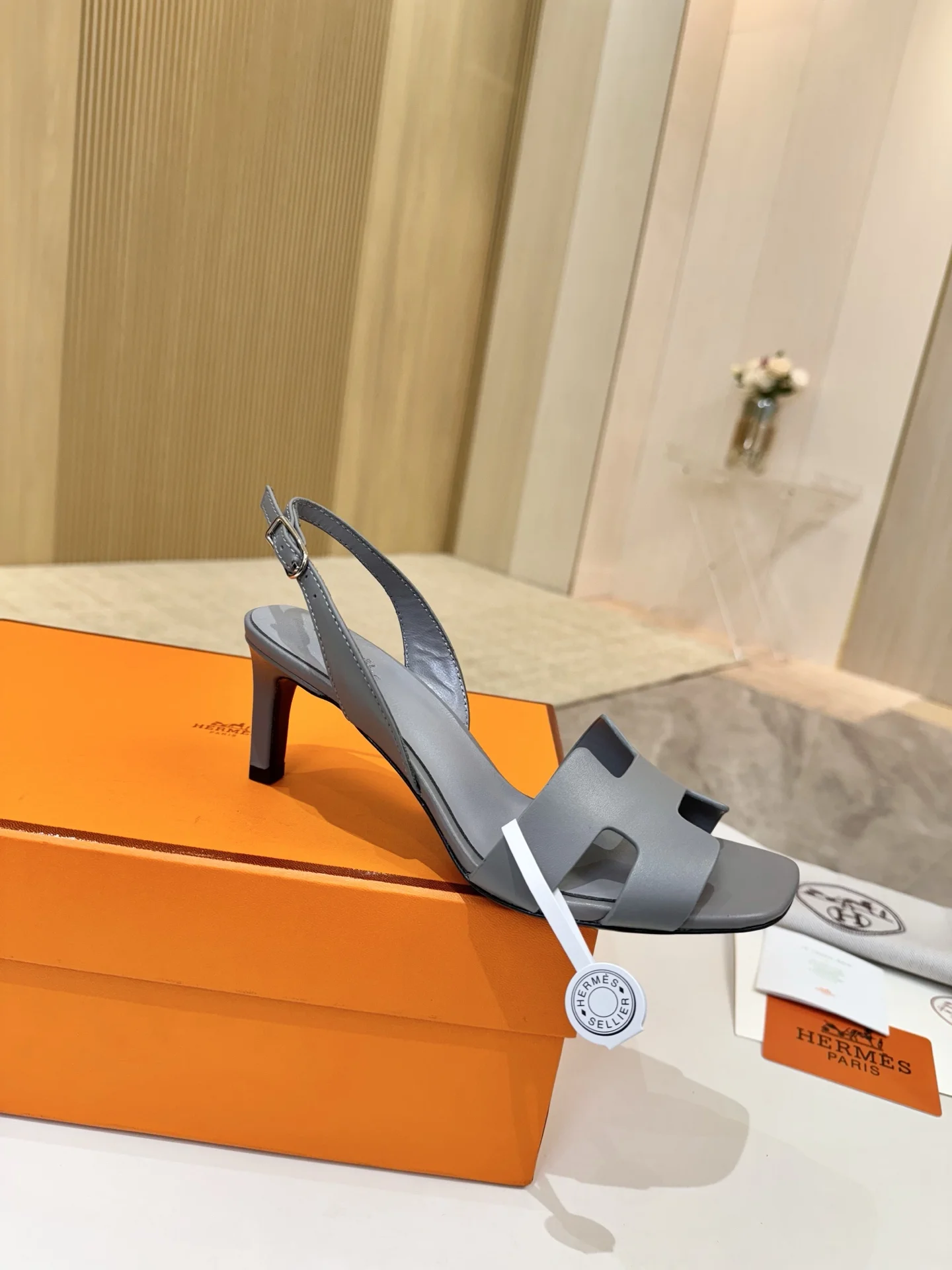 HERMES Heels Leather Gray EU34-43 B90202609111480