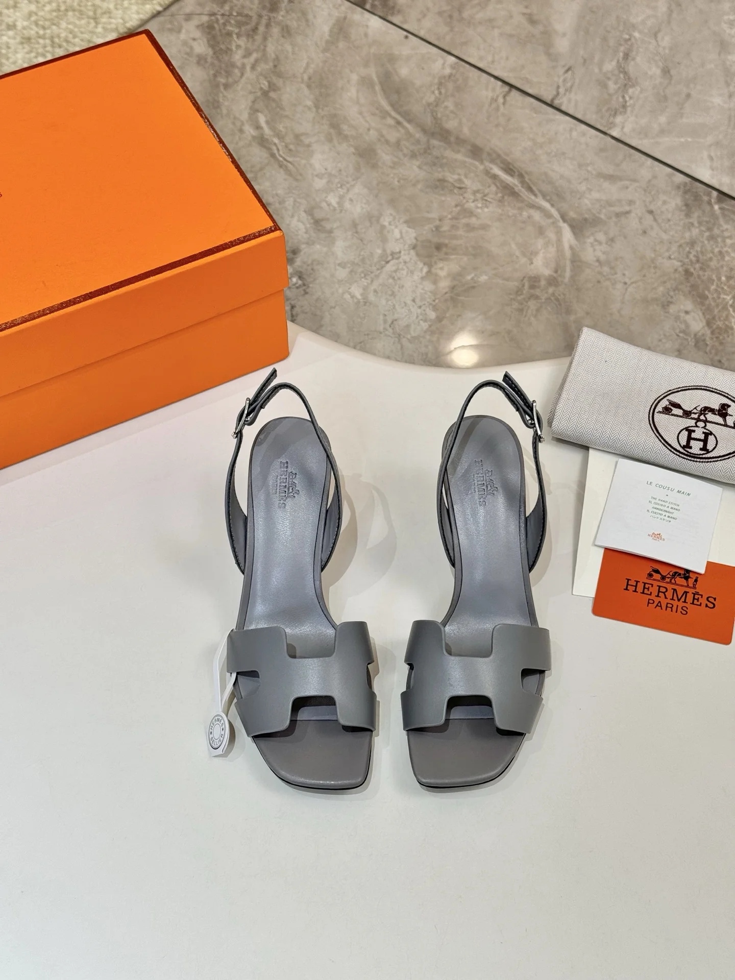 HERMES Heels Leather Gray EU34-43 B90202609111480 - Image 2