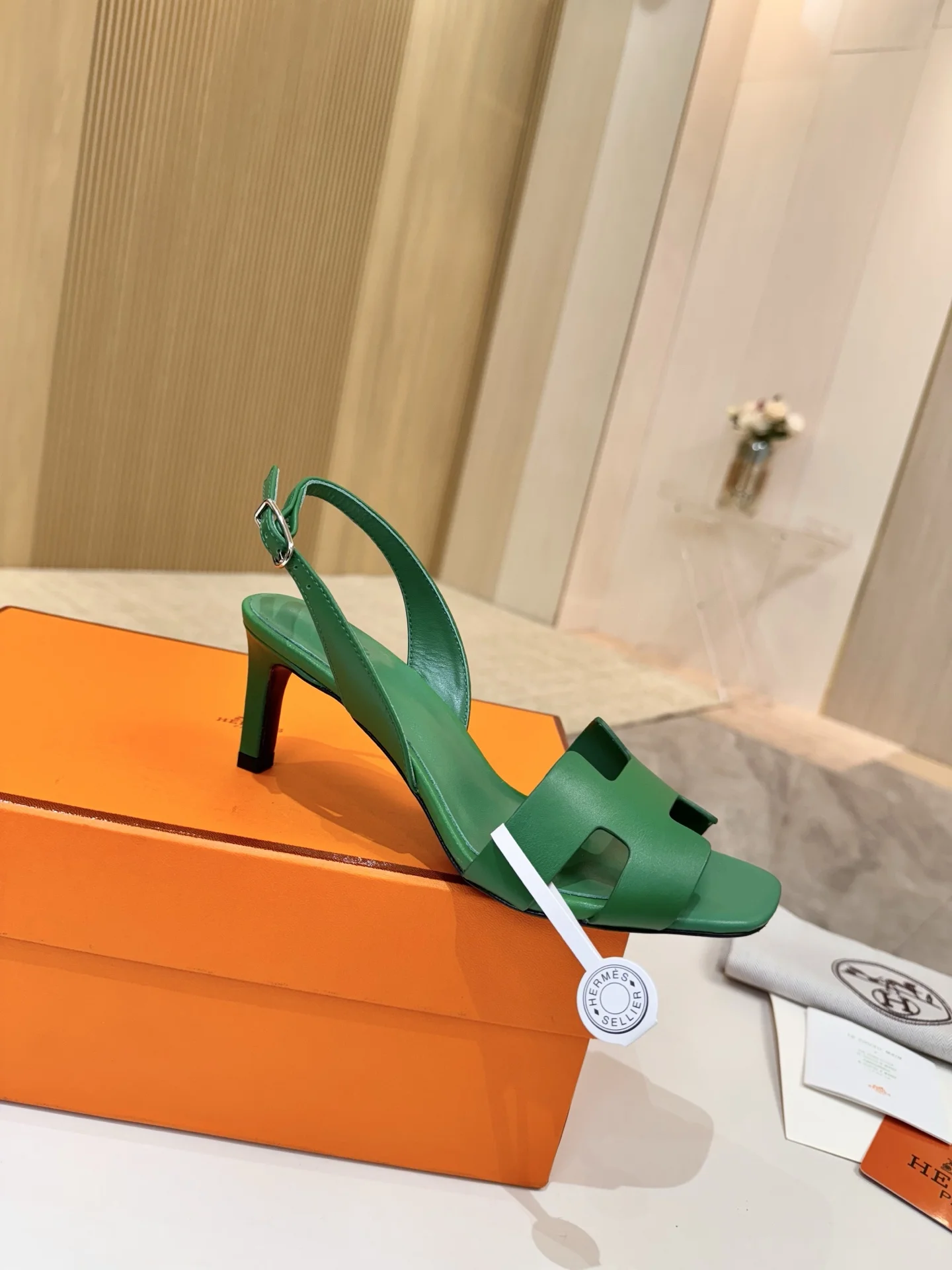 HERMES Heels Leather Green EU34-43 B90202609111484