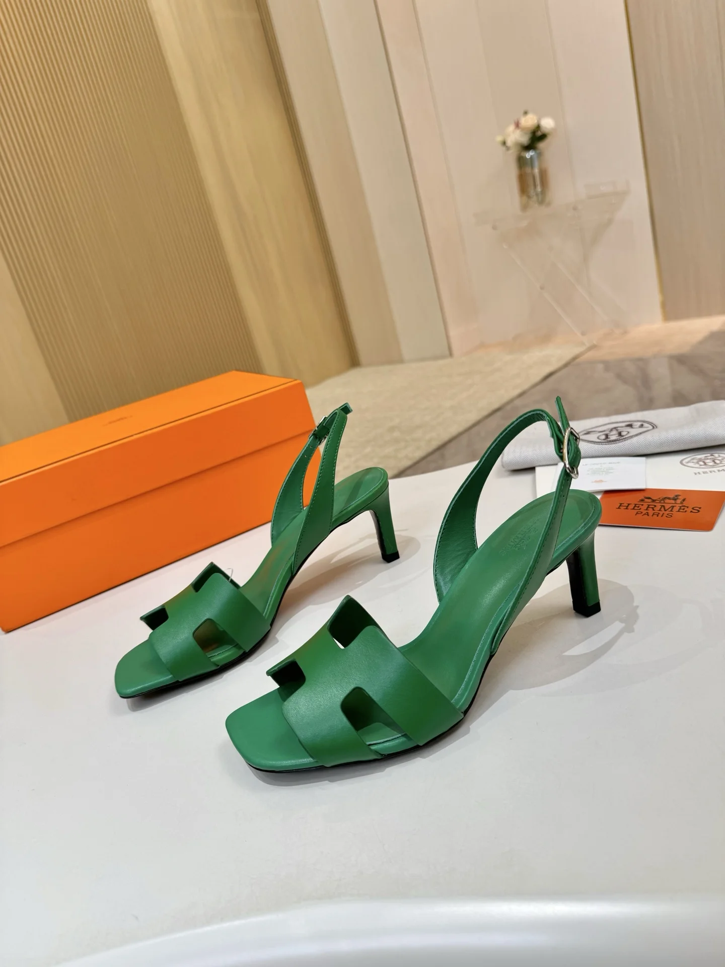 HERMES Heels Leather Green EU34-43 B90202609111484 - Image 6