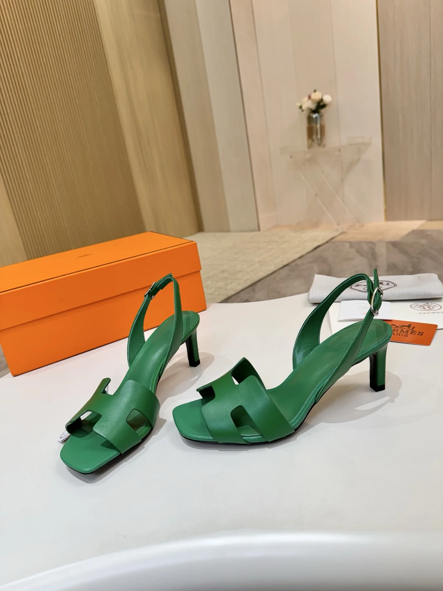 HERMES Heels Leather Green EU34-43 B90202609111484 - Image 7