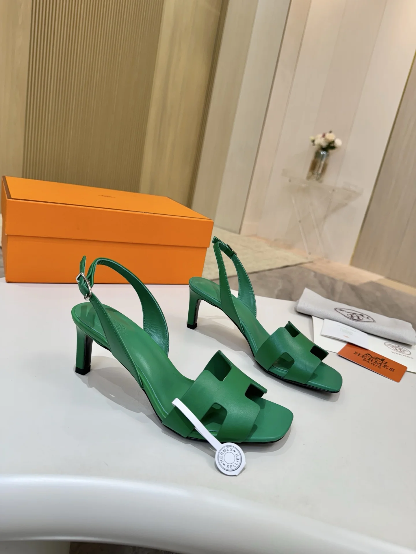 HERMES Heels Leather Green EU34-43 B90202609111484 - Image 9