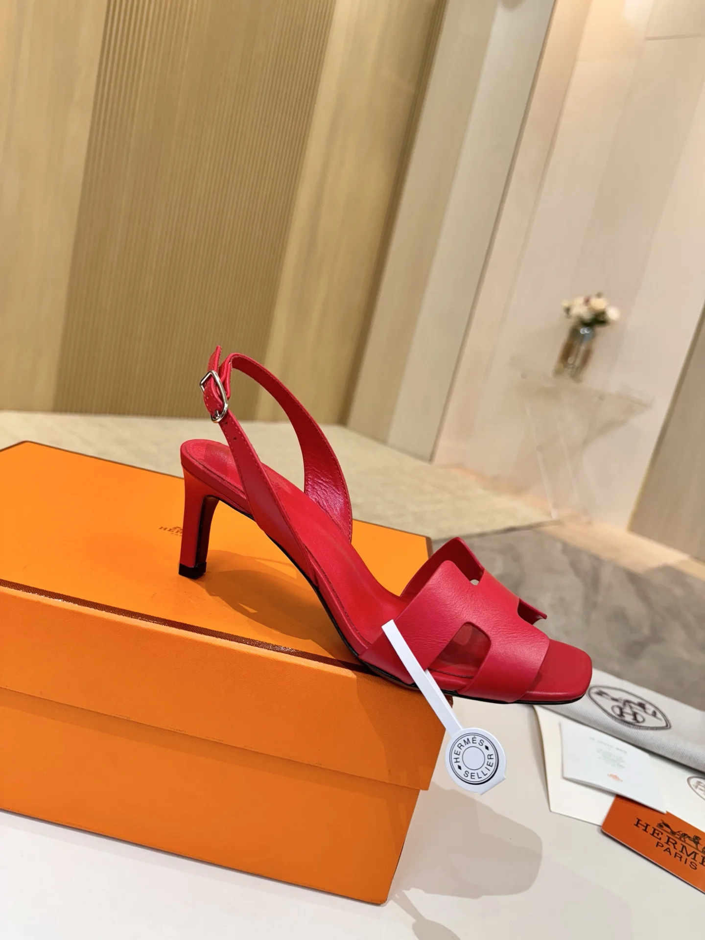 HERMES Heels Leather Red EU34-43 B90202609111485