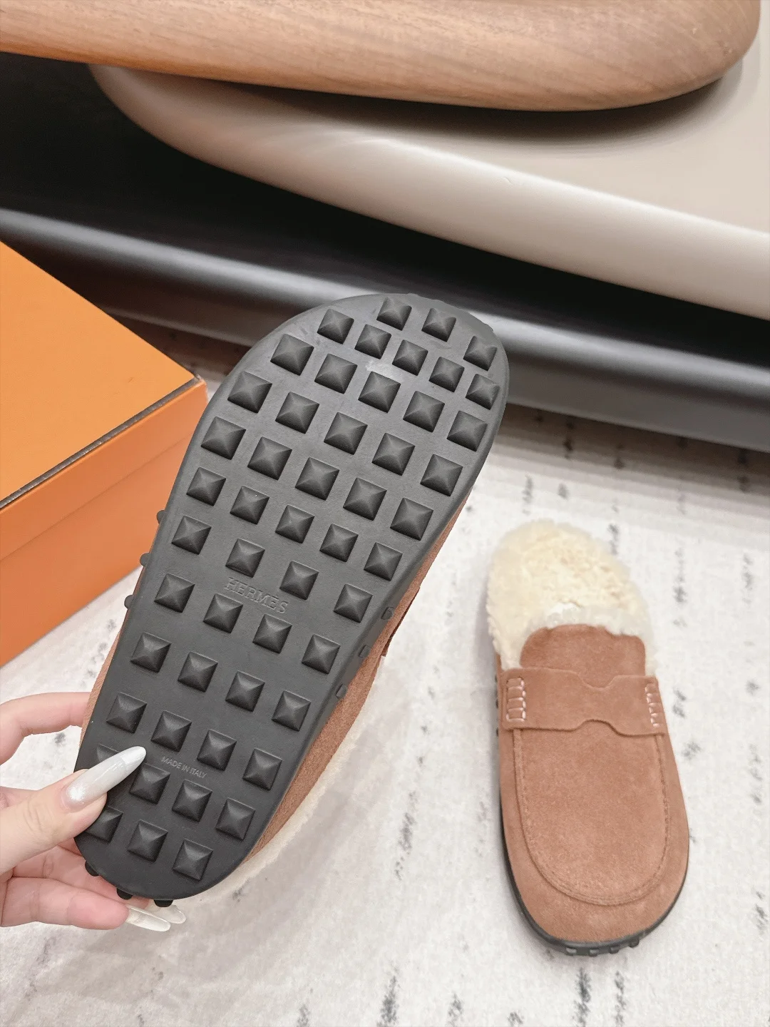 HERMES Loafers Brown-Cream B80202609111533 - Image 9