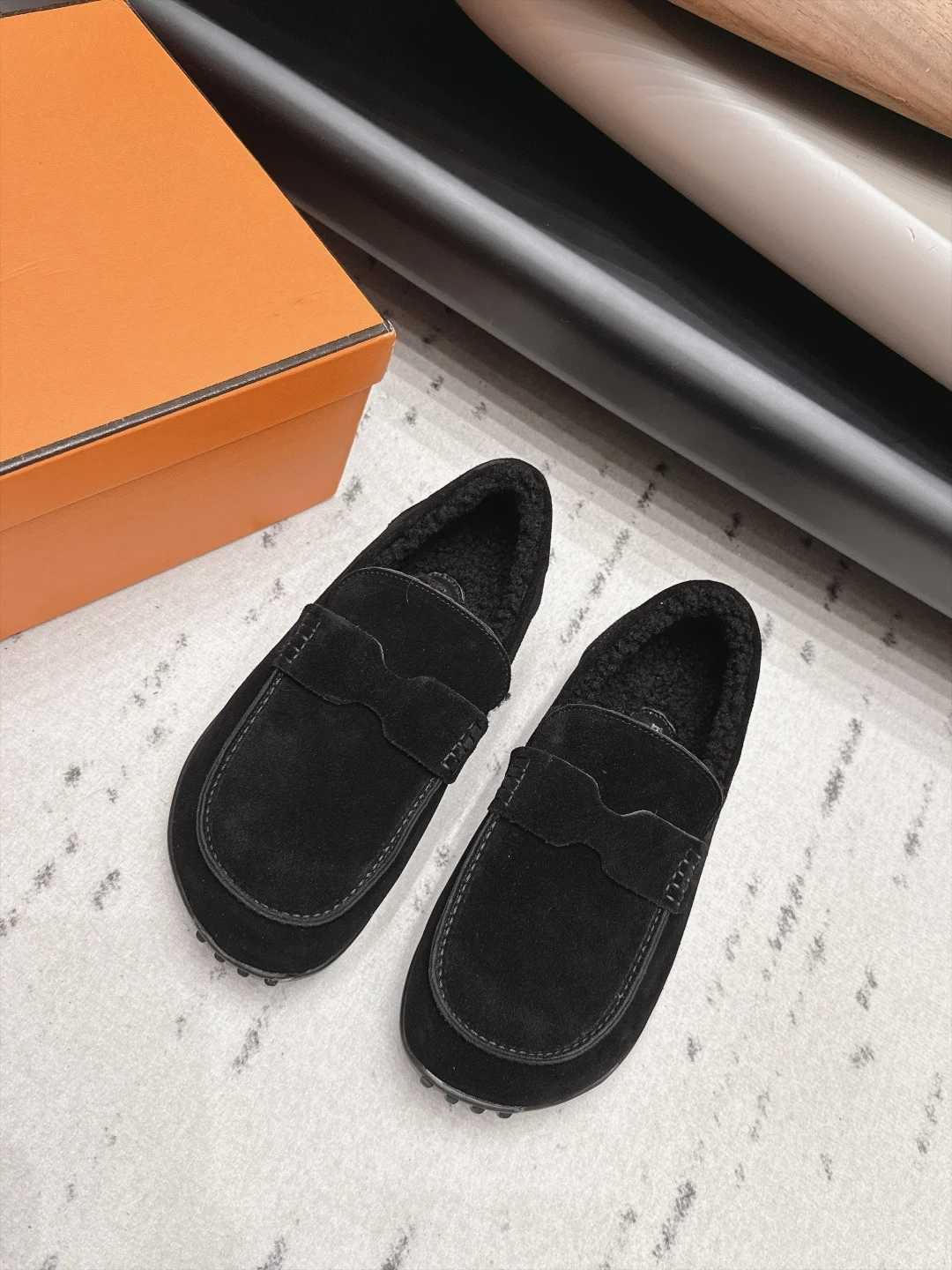 HERMES Loafers Suede Wool Black EU35-44 B90202609111537