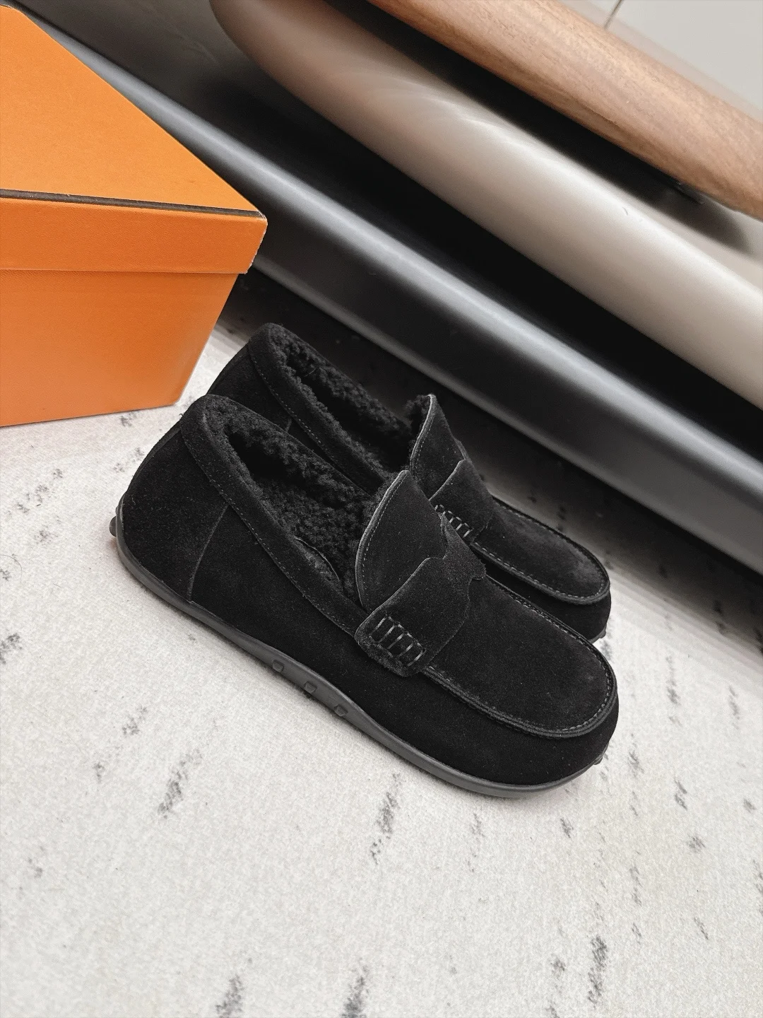 HERMES Loafers Suede Wool Black EU35-44 B90202609111537 - Image 2