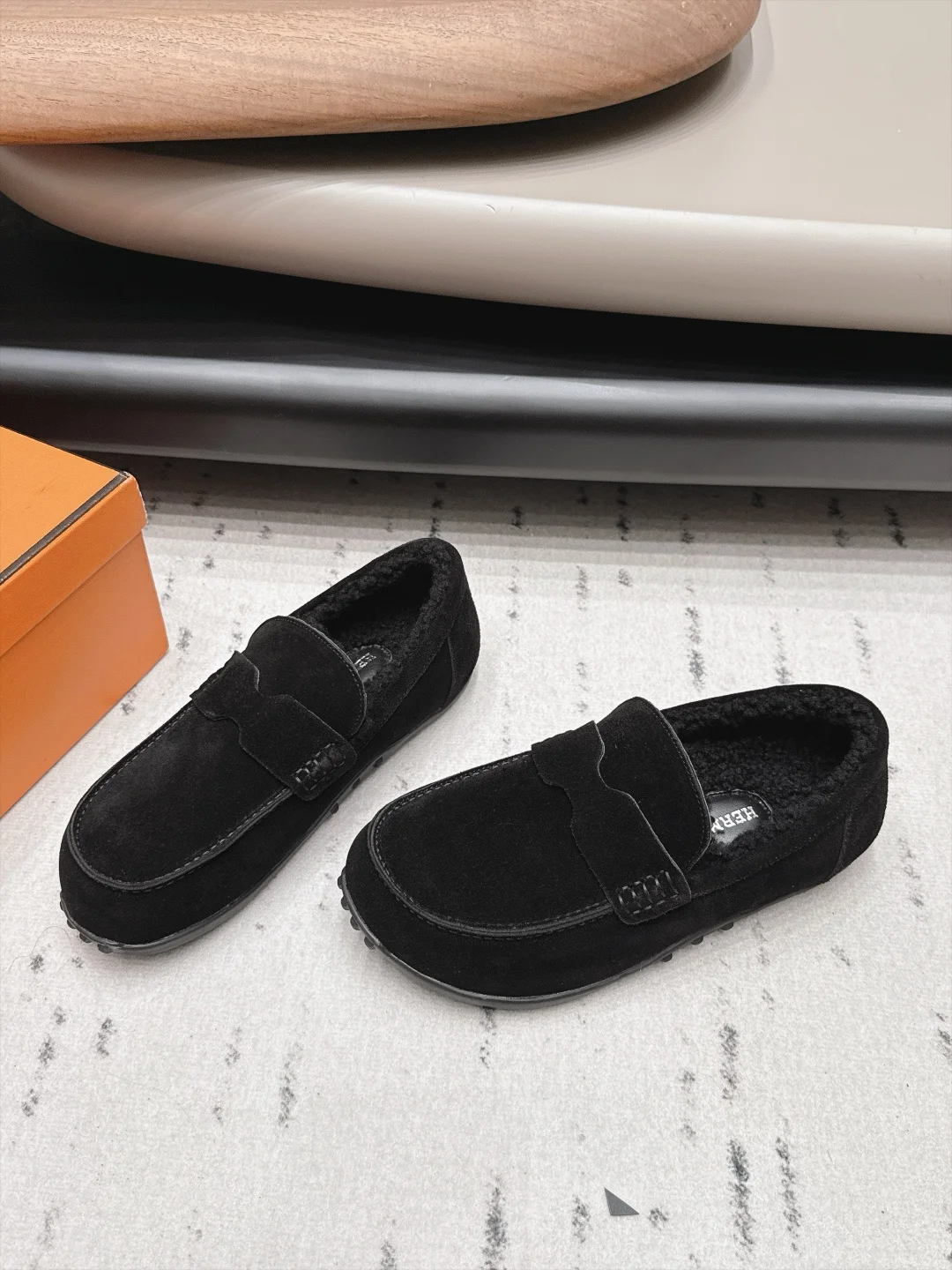 HERMES Loafers Suede Wool Black EU35-44 B90202609111537 - Image 3