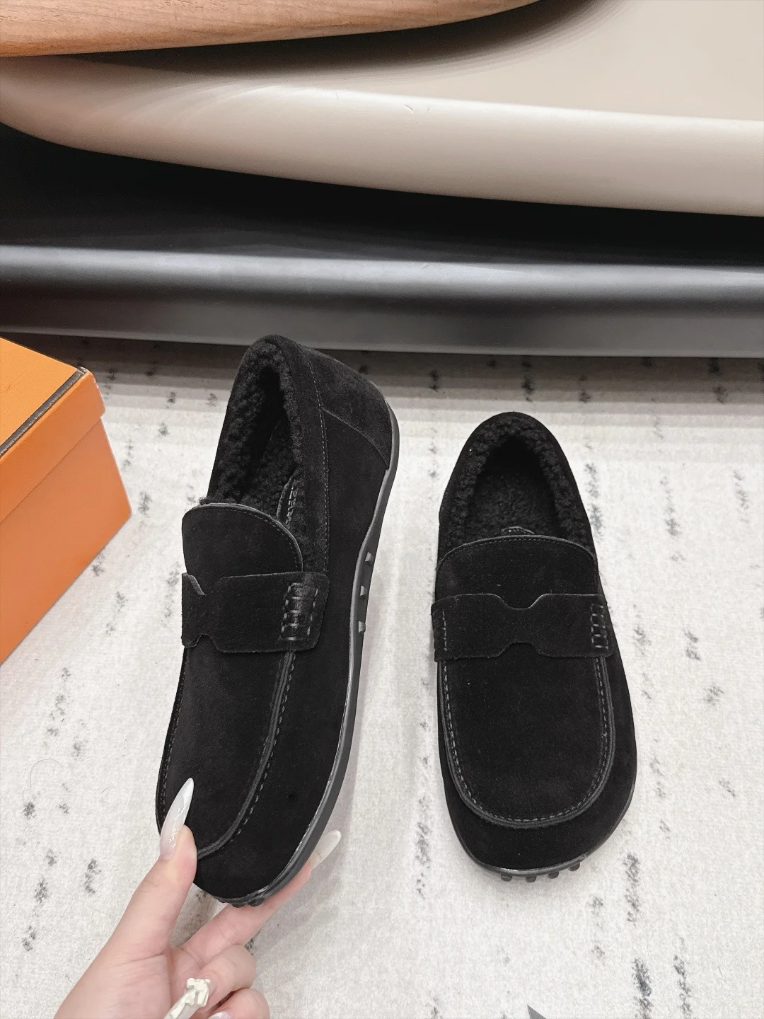 HERMES Loafers Suede Wool Black EU35-44 B90202609111537 - Image 4