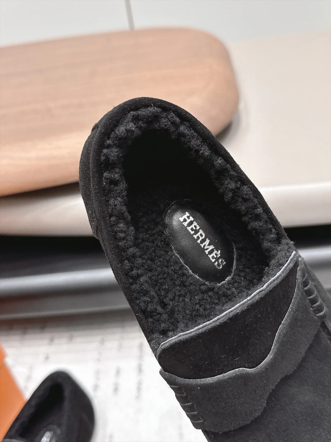 HERMES Loafers Suede Wool Black EU35-44 B90202609111537 - Image 6