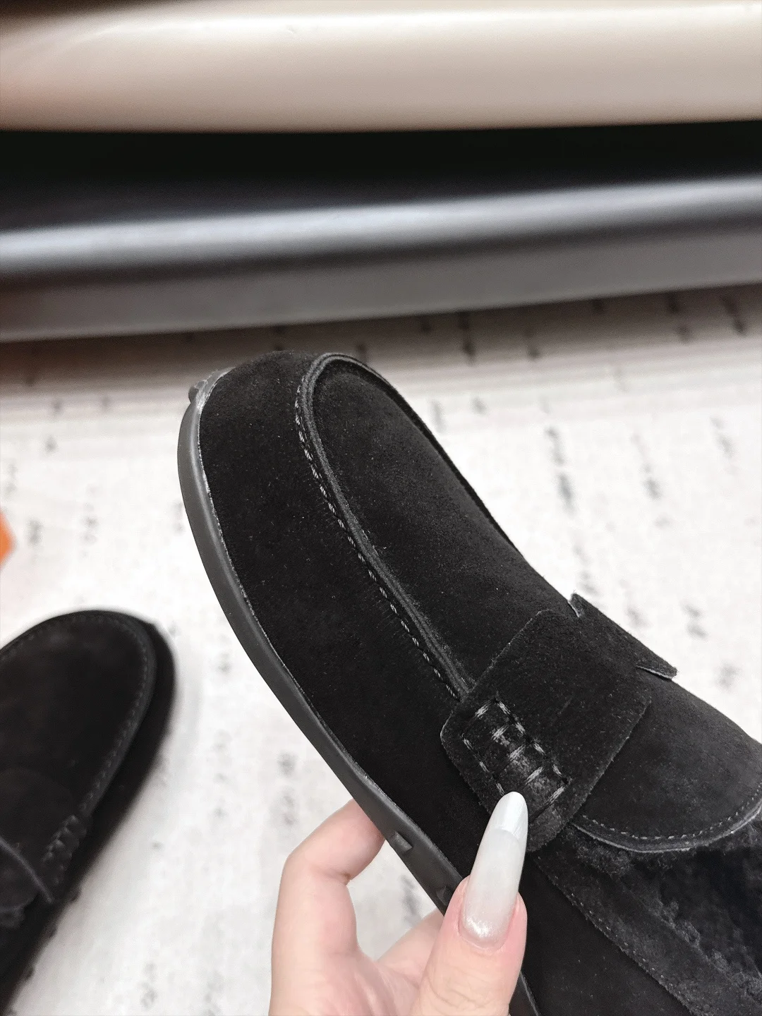 HERMES Loafers Suede Wool Black EU35-44 B90202609111537 - Image 8