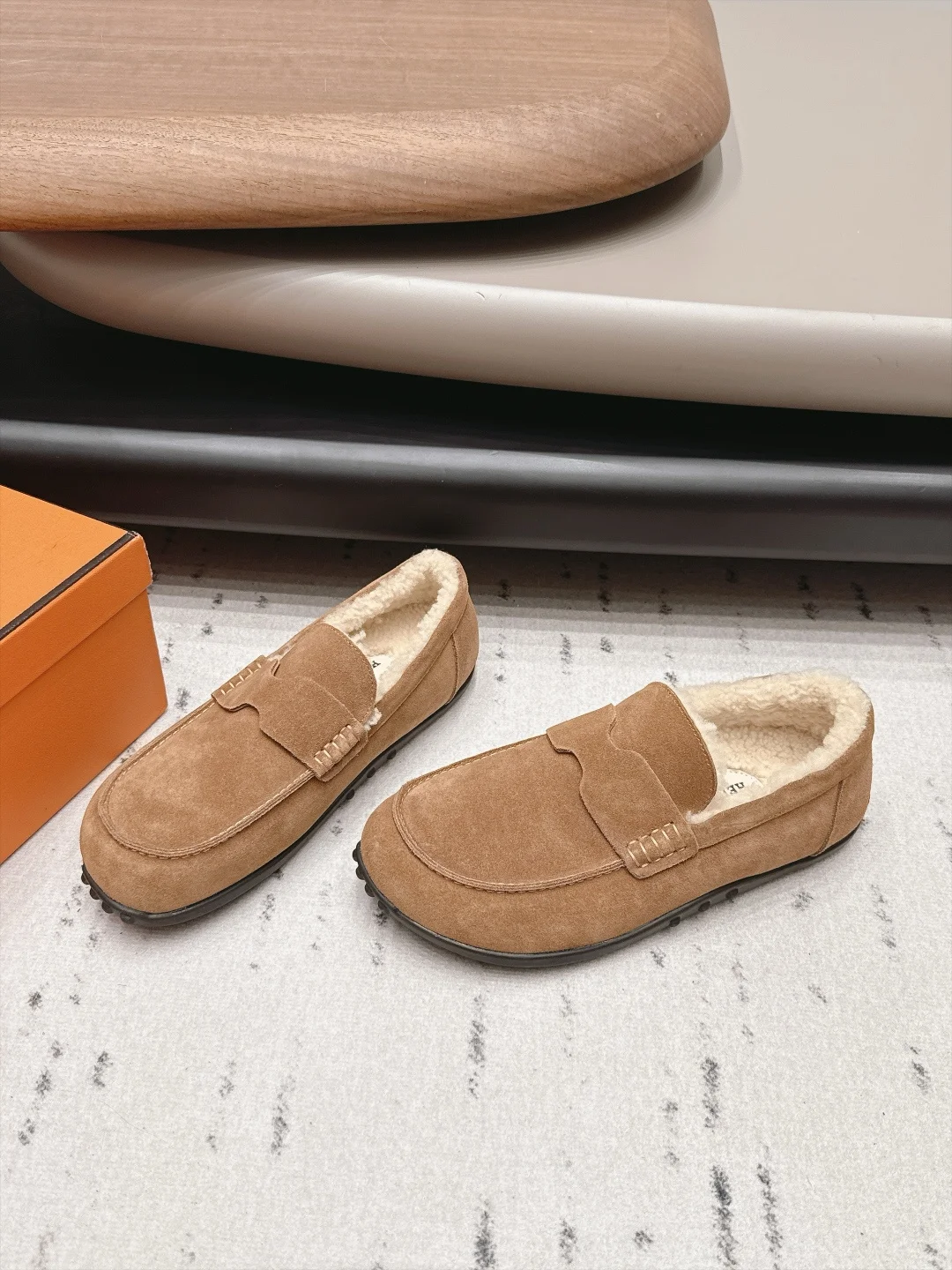 HERMES Loafers Suede Wool Brown-Cream EU35-44 B90202609111535 - Image 3