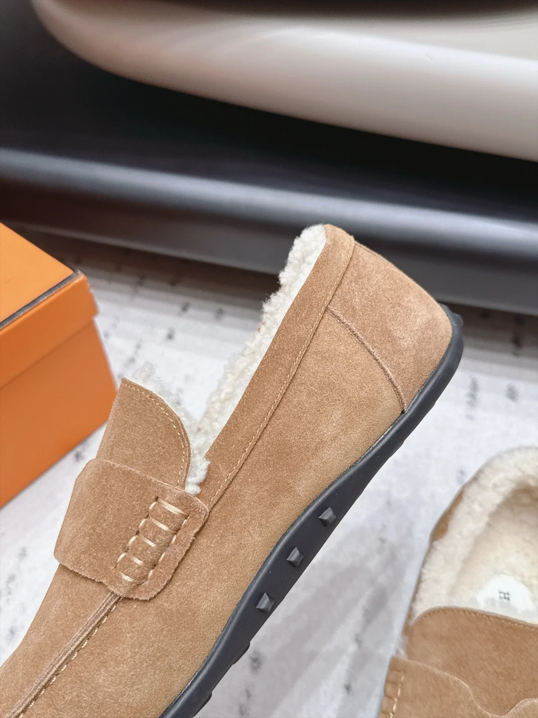 HERMES Loafers Suede Wool Brown-Cream EU35-44 B90202609111535 - Image 7