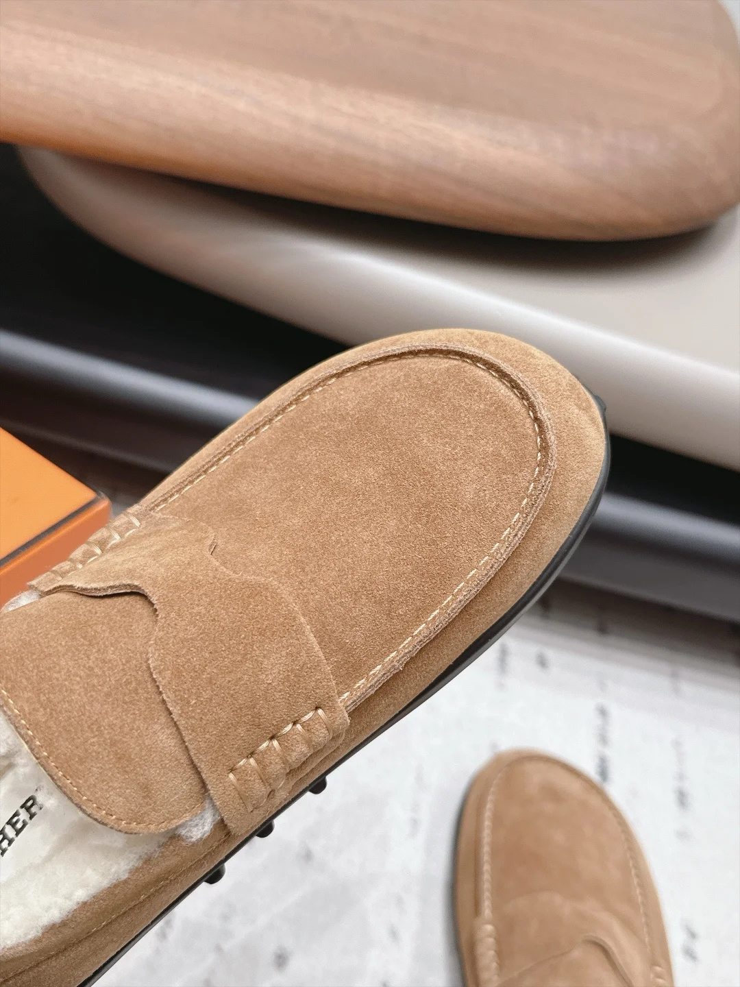 HERMES Loafers Suede Wool Brown-Cream EU35-44 B90202609111535 - Image 9
