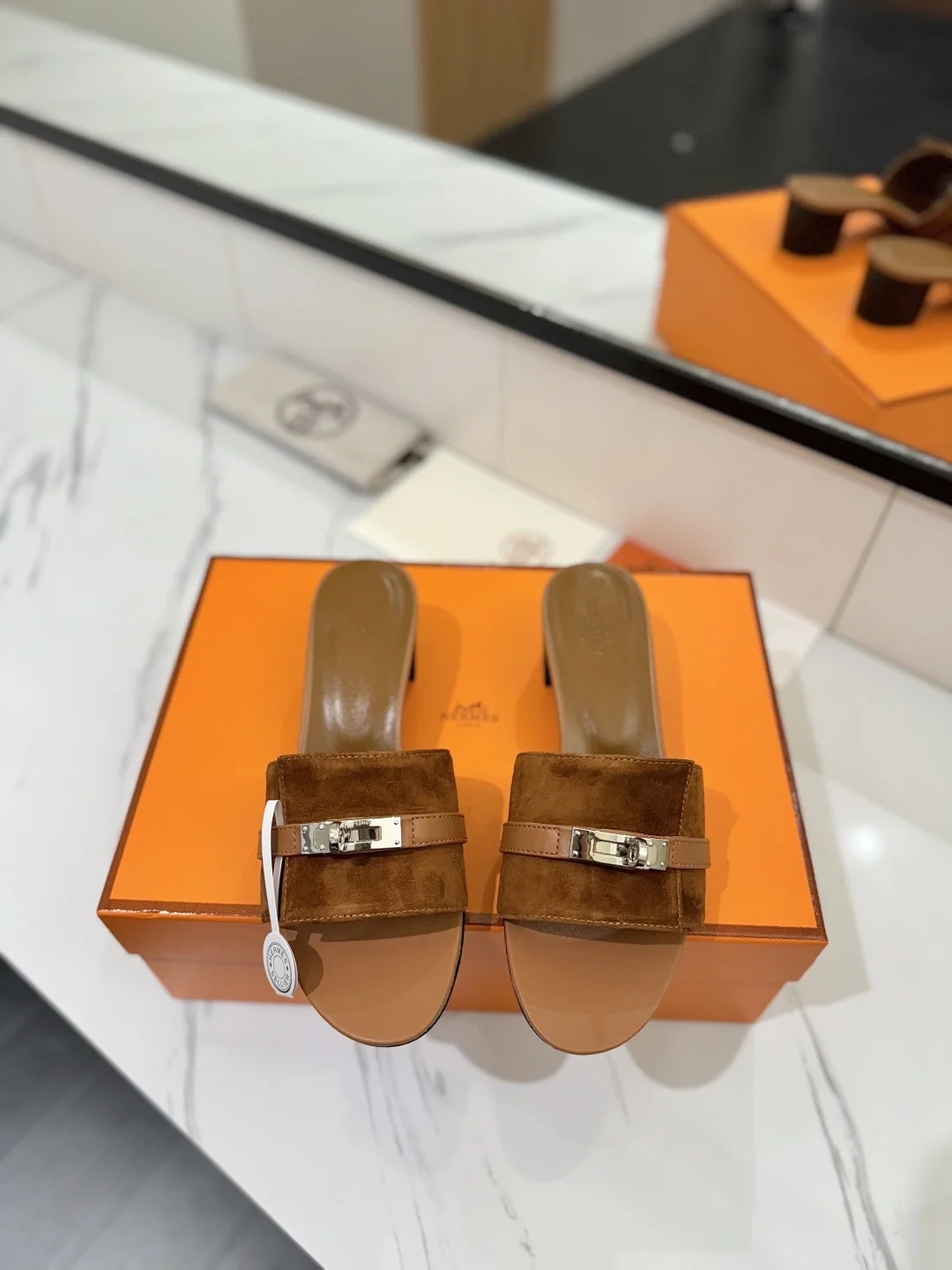 HERMES Mules Brown-Silver B30202609111861 - Image 3