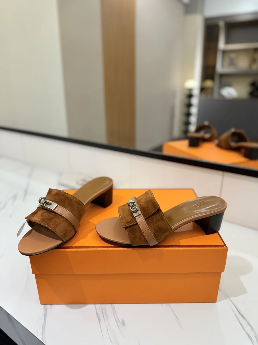 HERMES Mules Brown-Silver B30202609111861 - Image 6