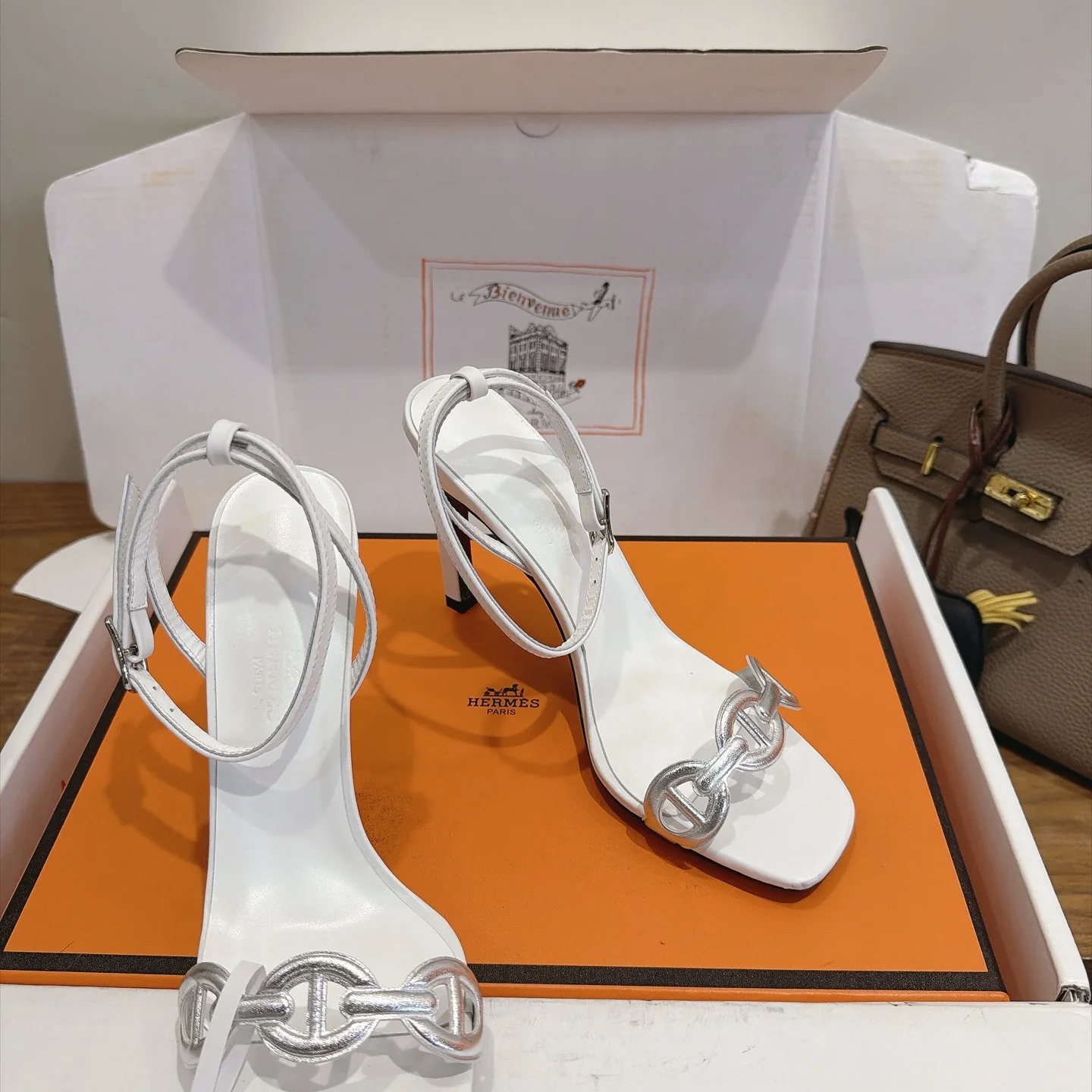 HERMES Sandals Calf Leather White-Silver EU35-42 C40202609111444 - Image 2