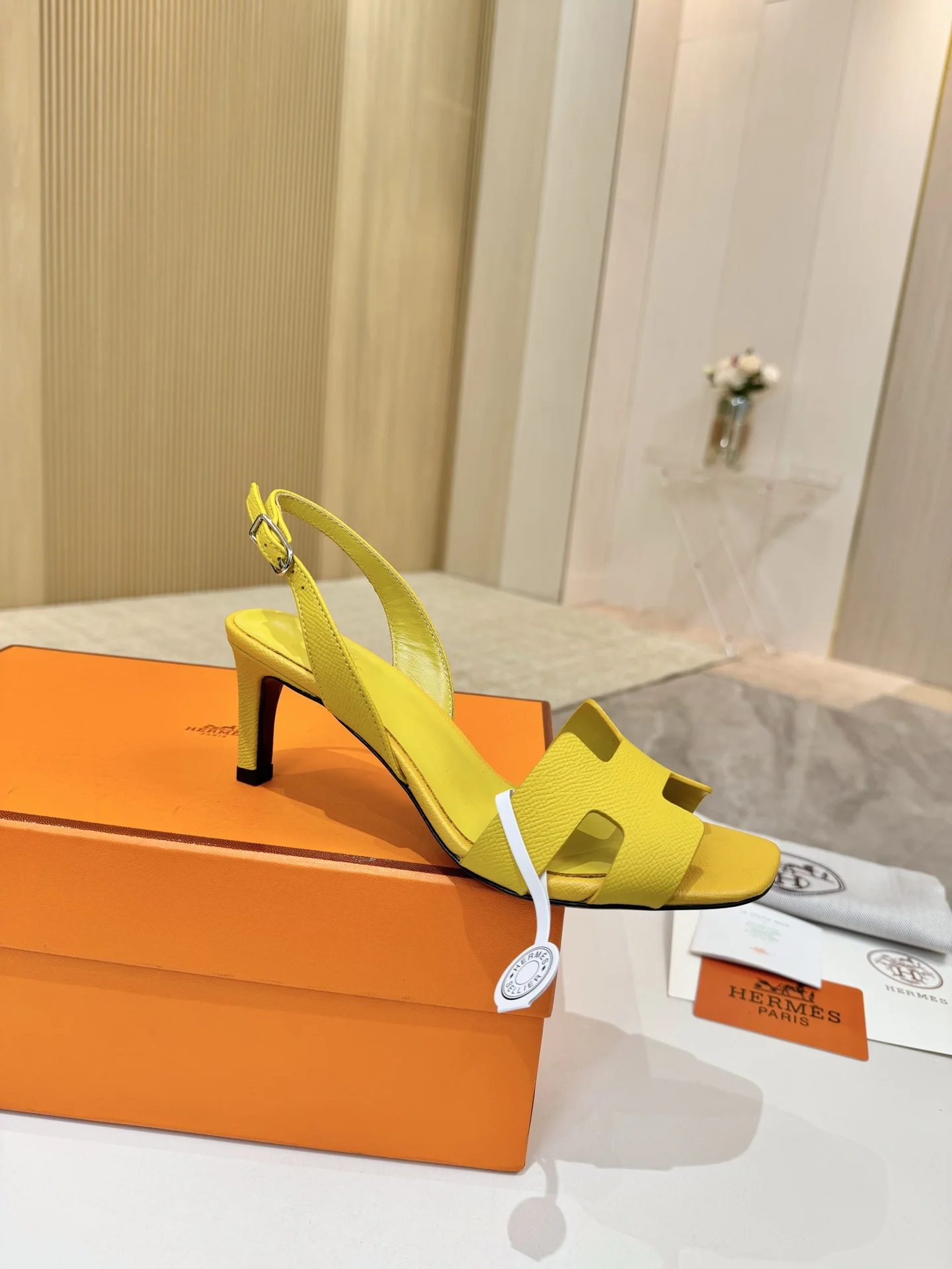 HERMES Sandals Calfskin Leather Yellow EU34-43 B90202609111479