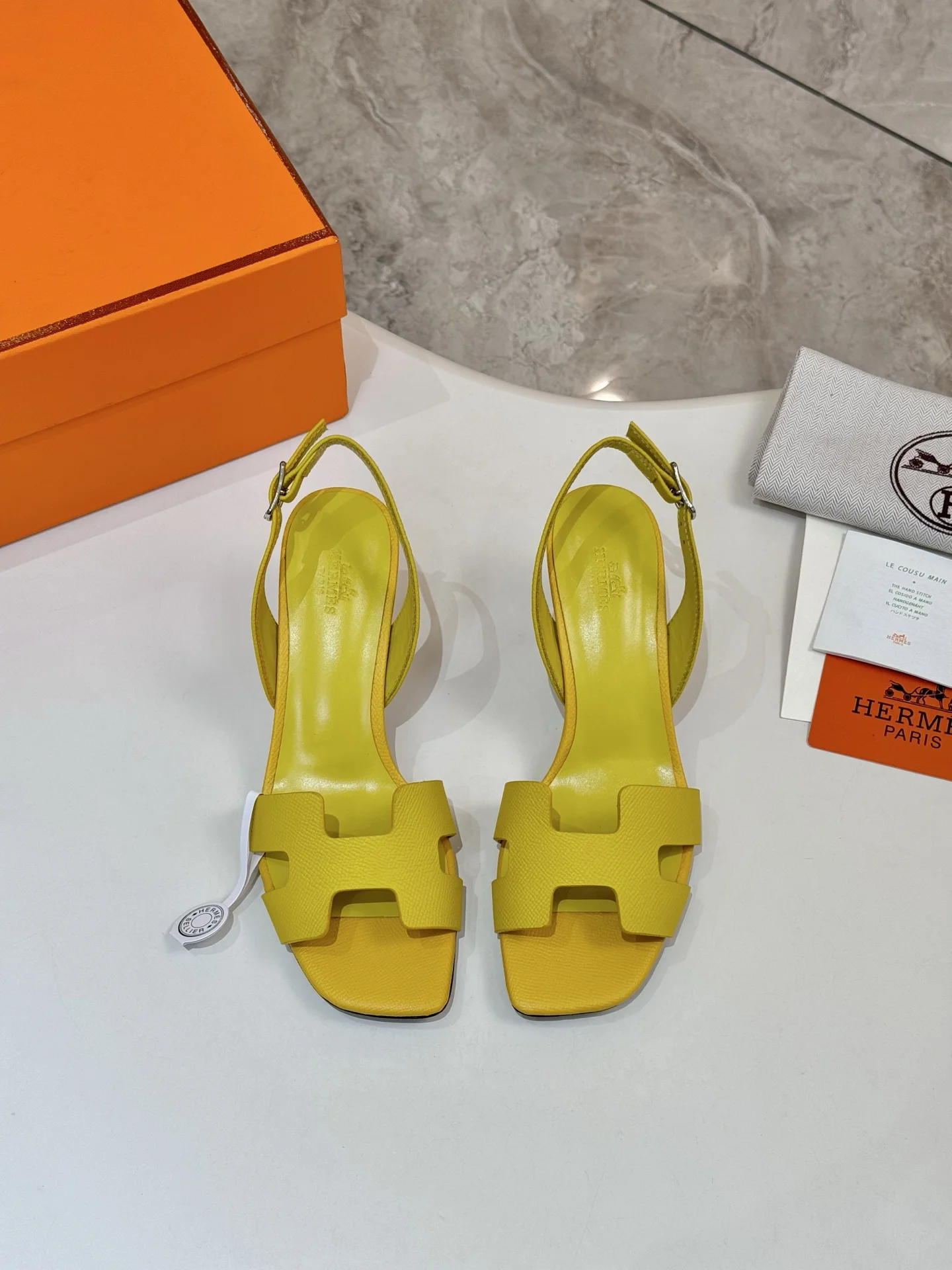 HERMES Sandals Calfskin Leather Yellow EU34-43 B90202609111479 - Image 6