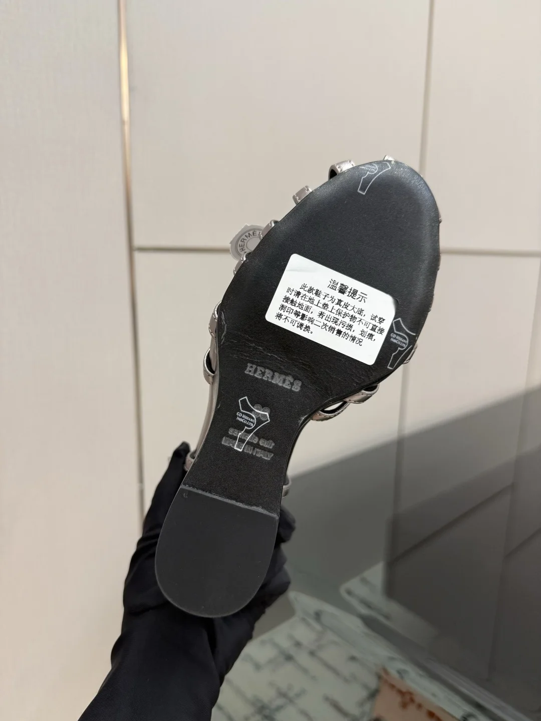 HERMES Sandals Goat Leather Silver-Black EU35-39 C80202609110308 - Image 9