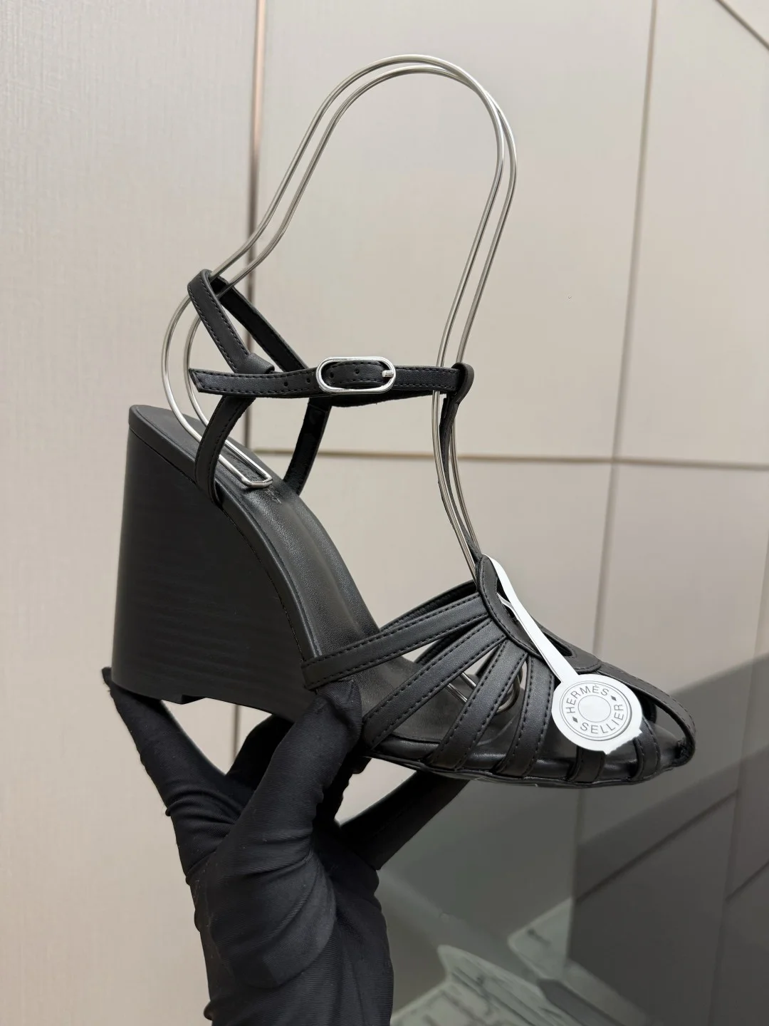 HERMES Sandals Leather Black EU35-39 C80202609110311 - Image 7