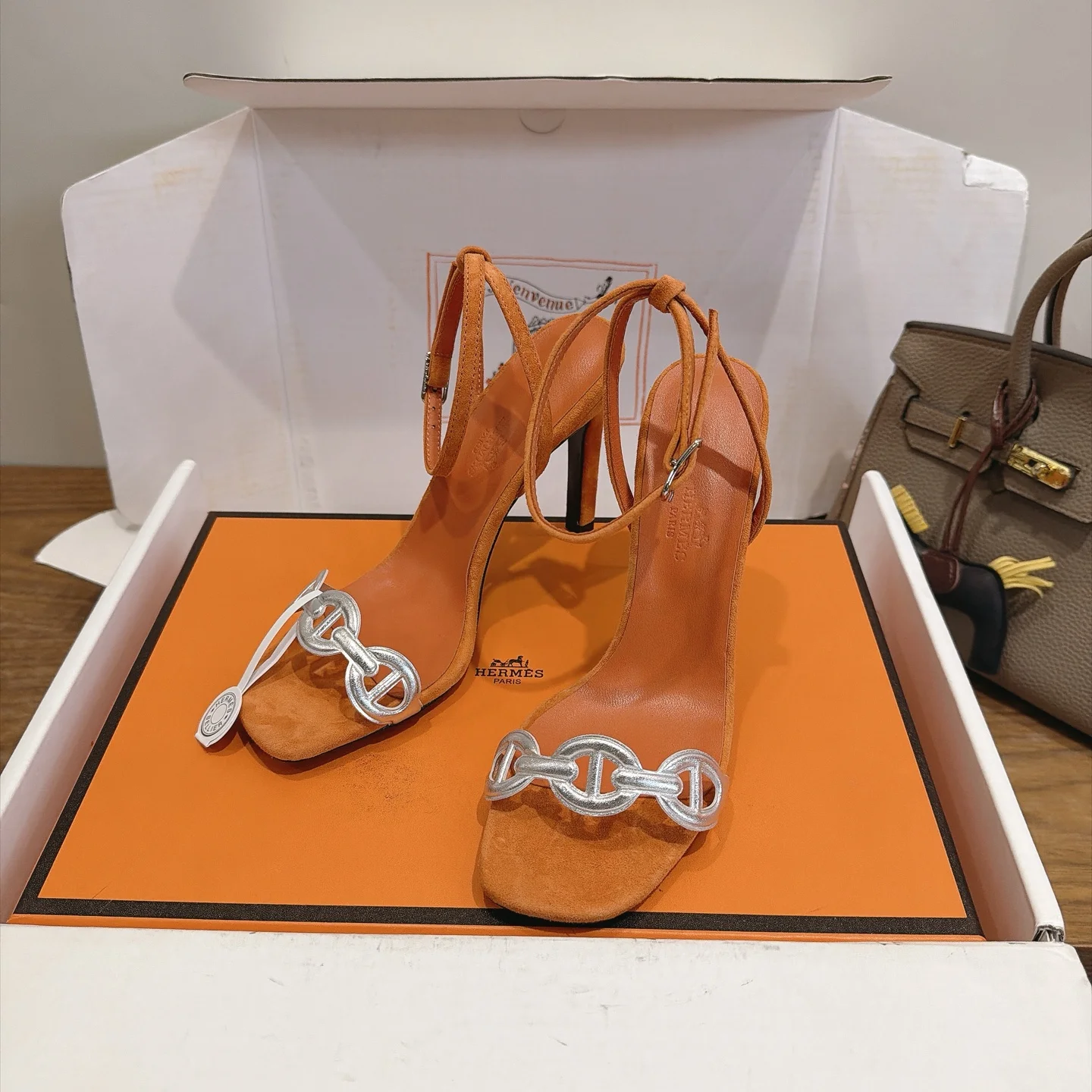 HERMES Sandals Orange-Silver C40202609111462
