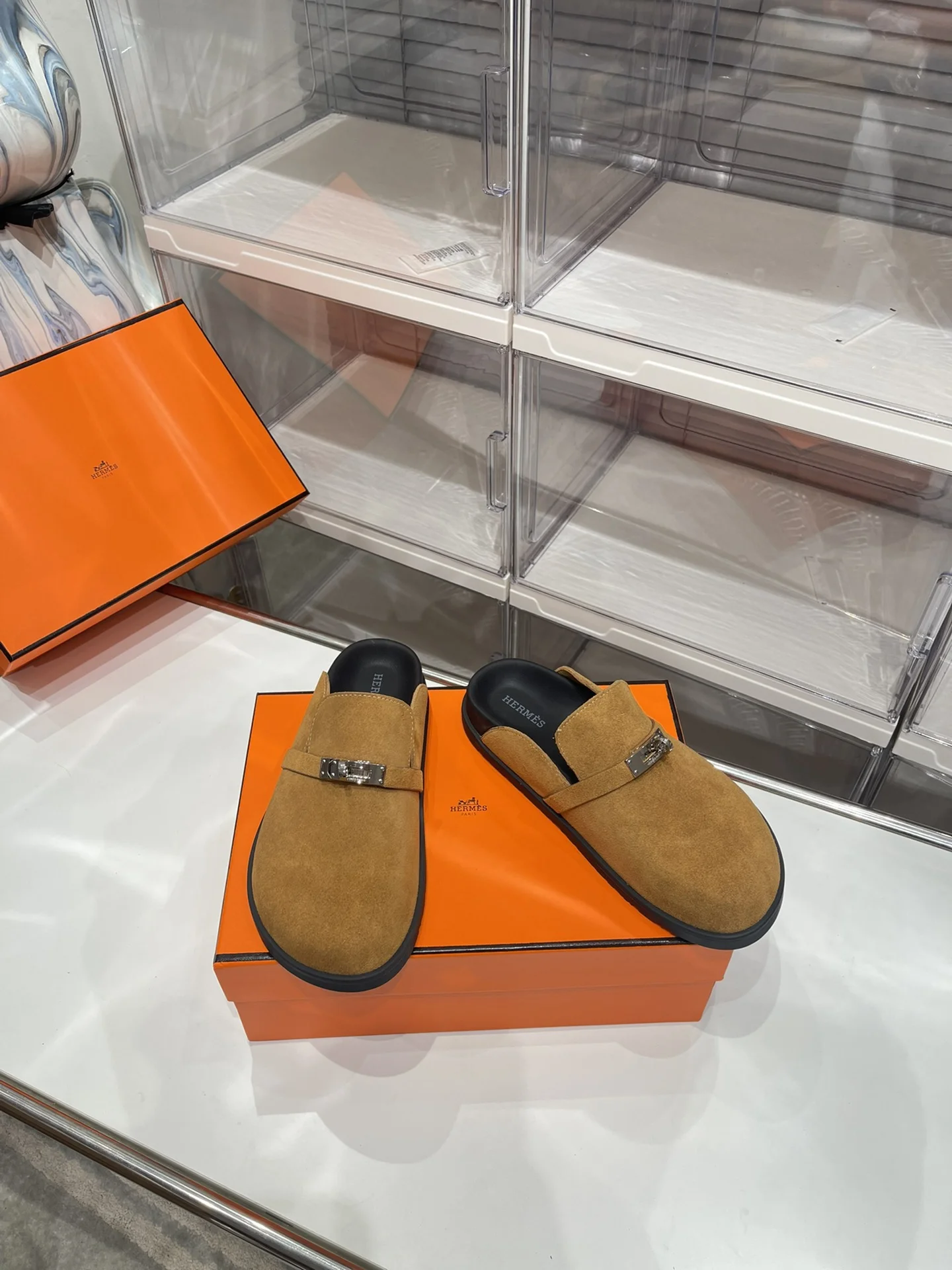 HERMES Slides Brown-Silver B30202609110907 - Image 4