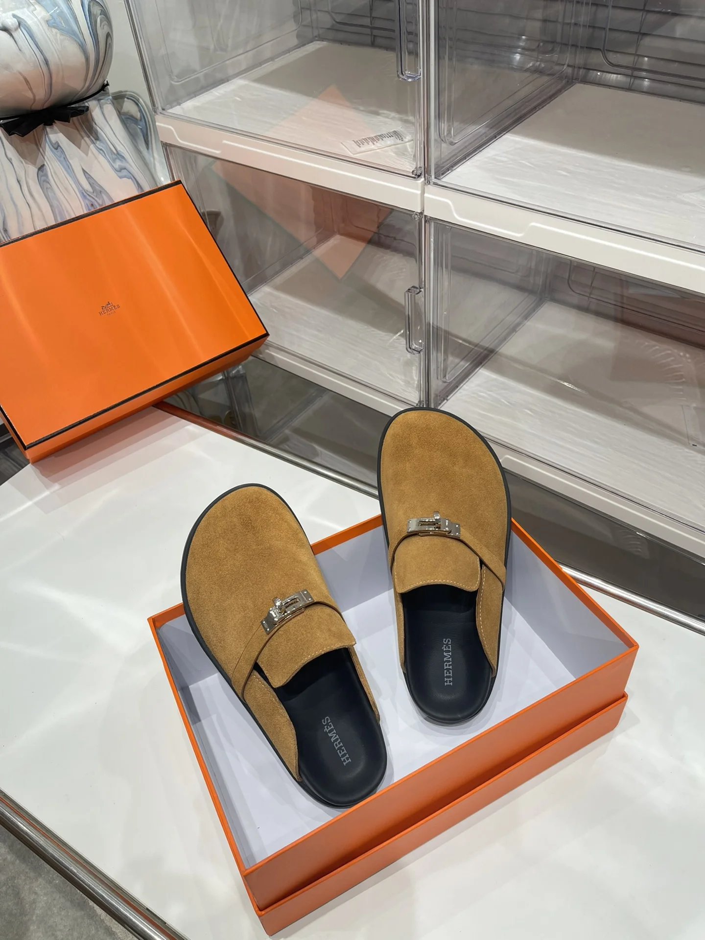 HERMES Slides Brown-Silver B30202609110907 - Image 5