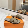 HERMES Slides Calfskin Leather Beige-Black EU39-44 B50202609111858
