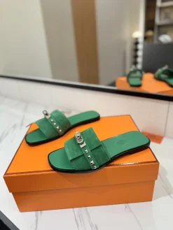 Alternative view of HERMES Slides Suede Green-Silver EU35-40 B20202609111864