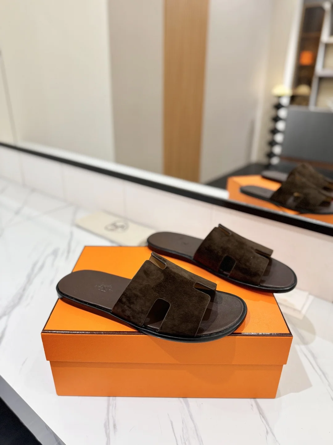 HERMES Slides Suede Leather Brown EU39-44 B50202609111859