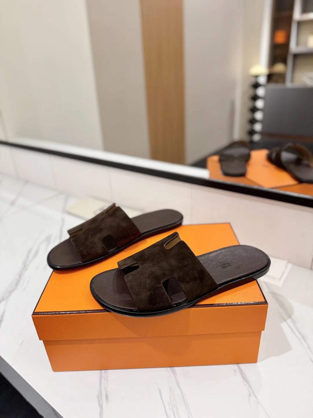 HERMES Slides Suede Leather Brown EU39-44 B50202609111859 - Image 2